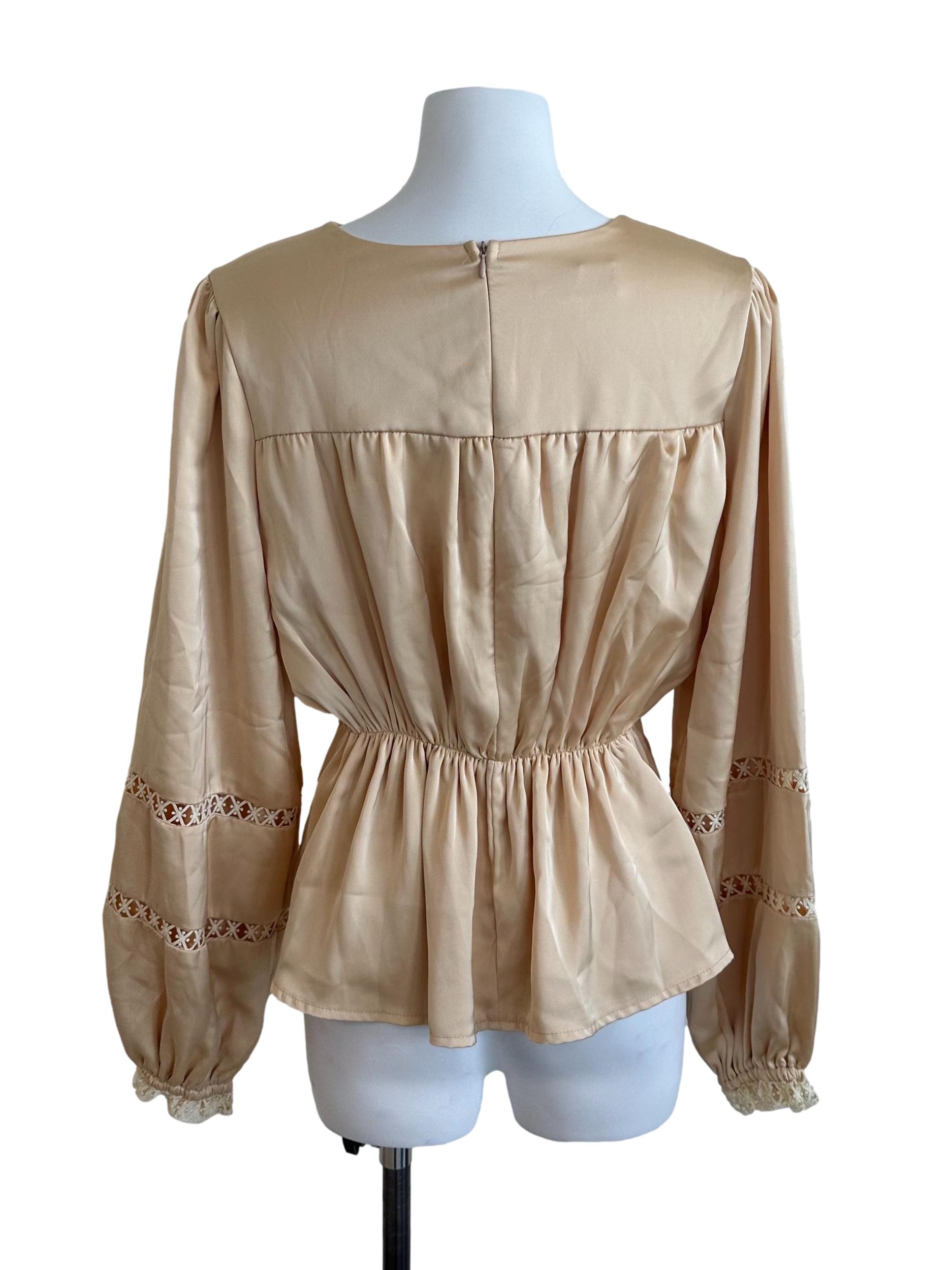 Champagne Beige Satin Peplum Top