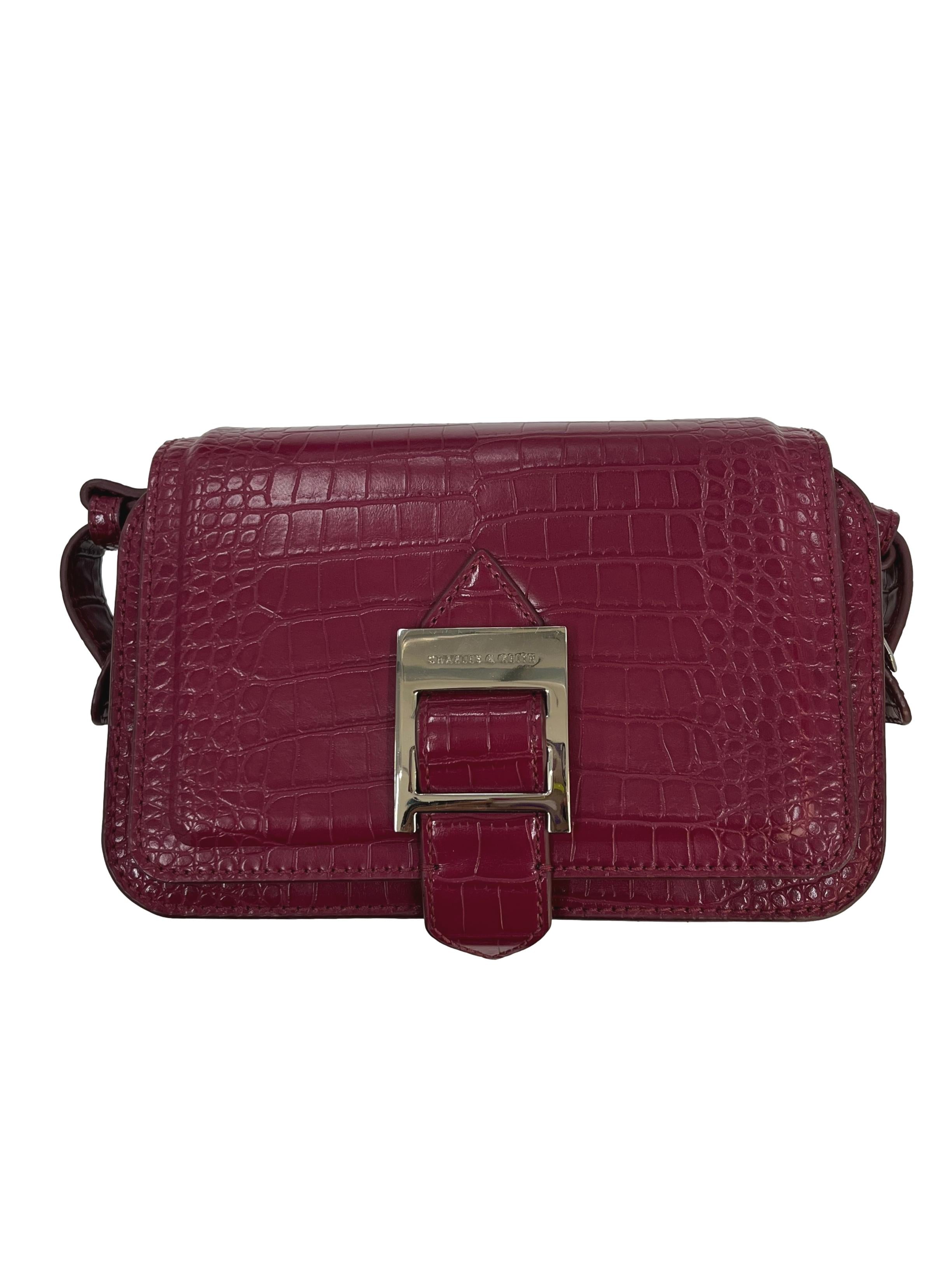 Pink Faux Croc Crossbody Bag
