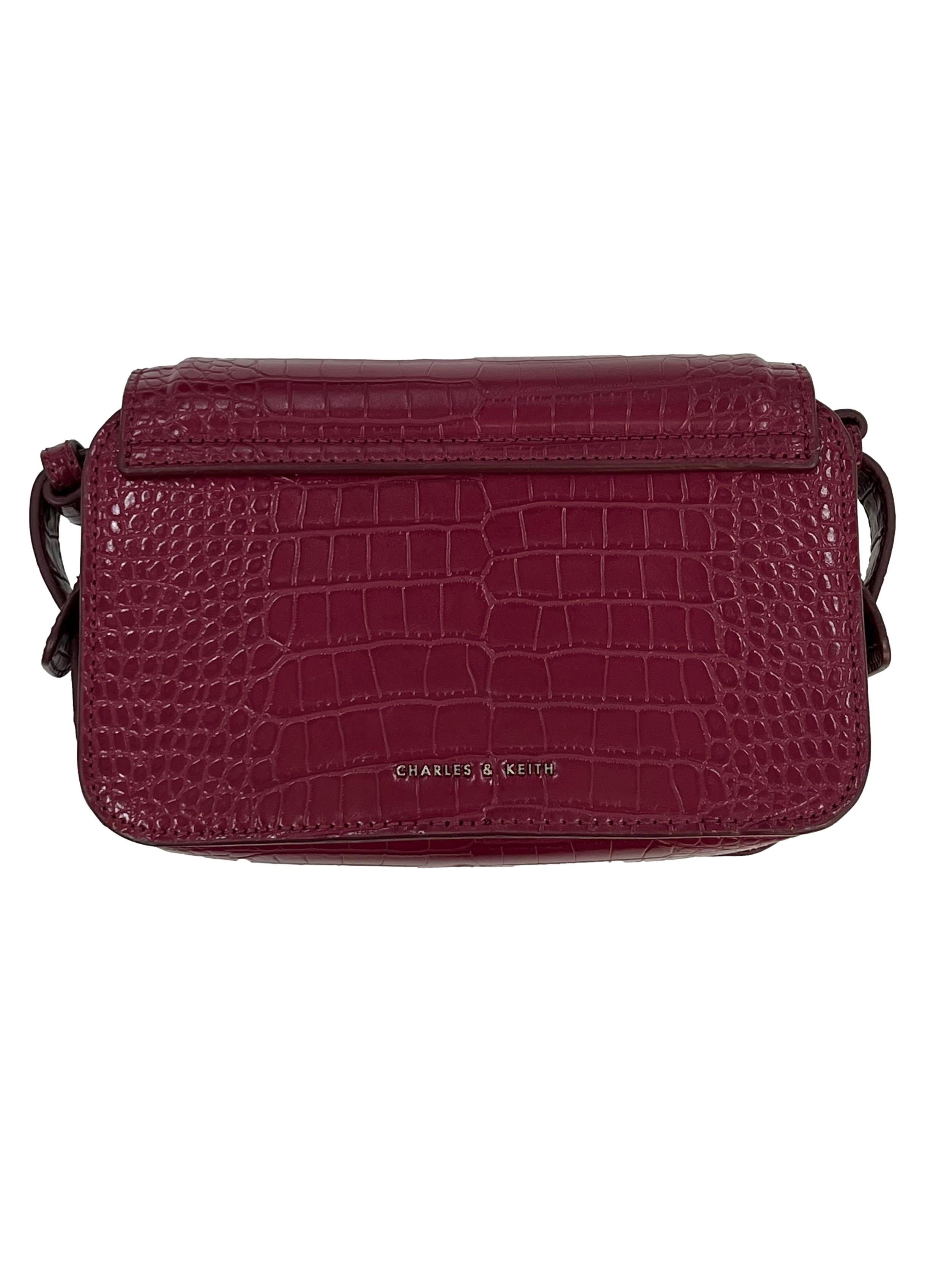 Pink Faux Croc Crossbody Bag