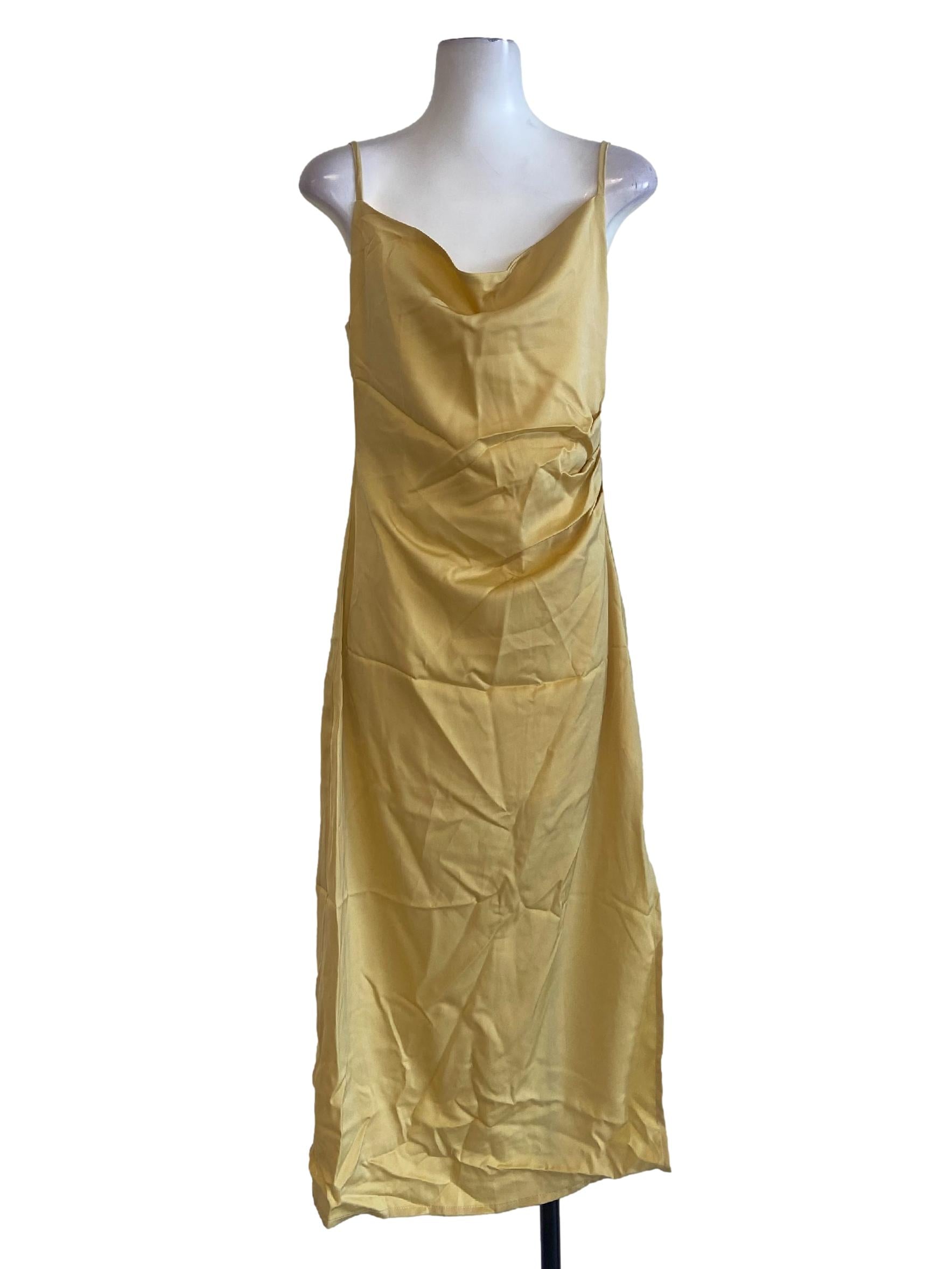 Pineapple Yellow Silk Slit Slip Dress