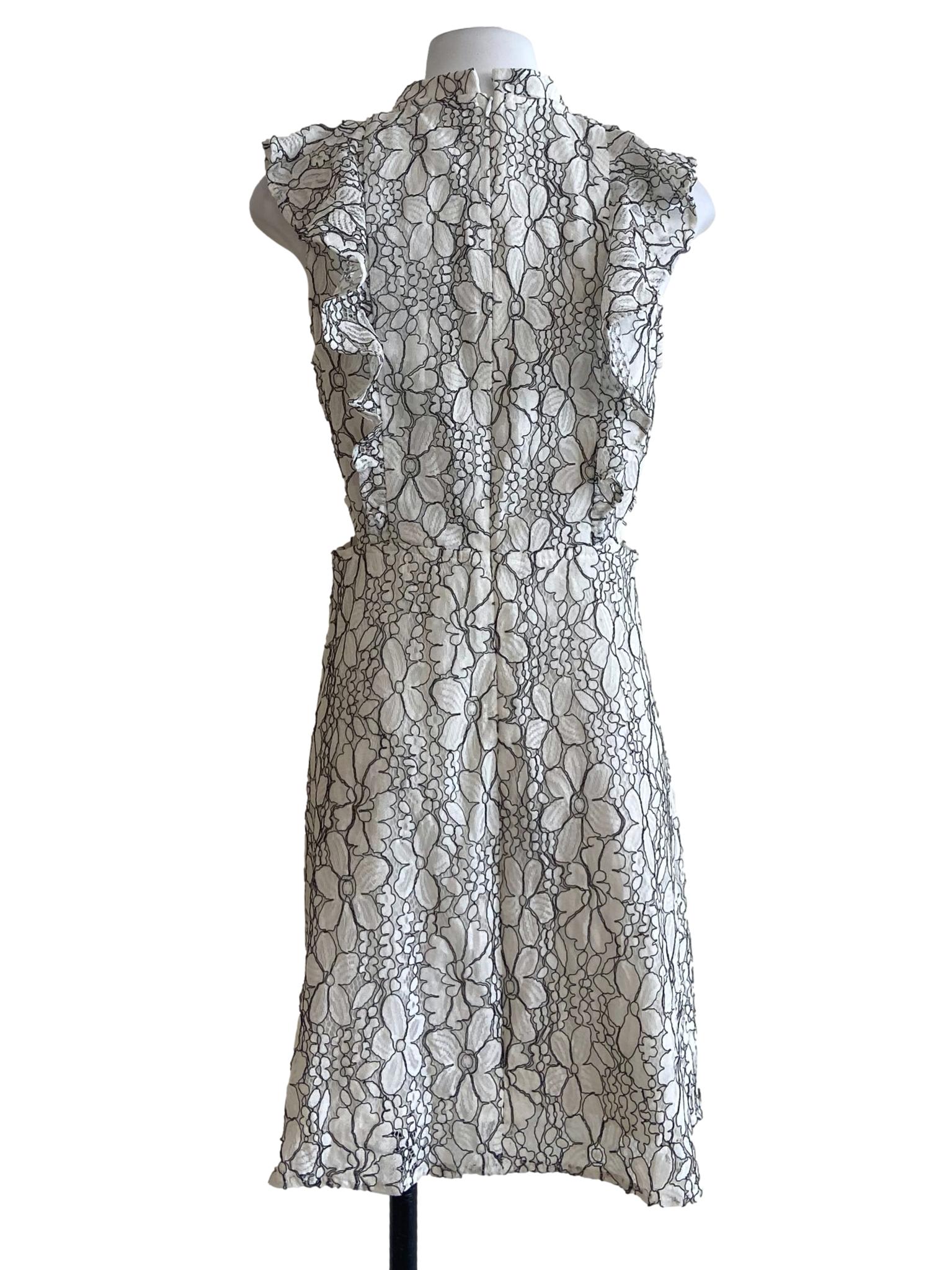 White & Black Floral Lace A-Line Dress