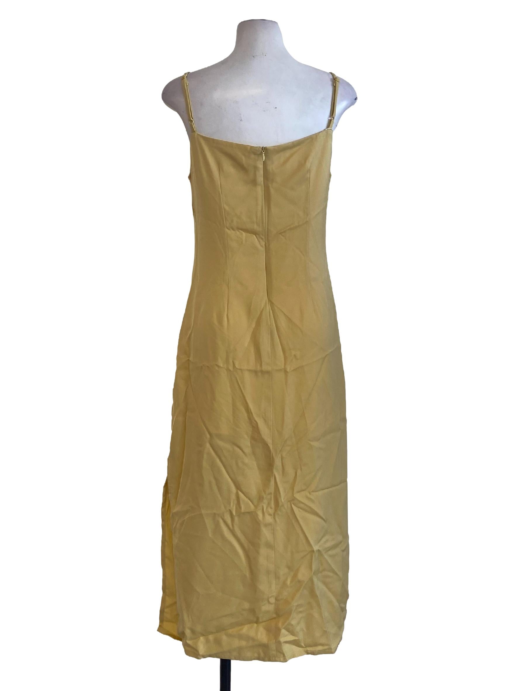 Pineapple Yellow Silk Slit Slip Dress