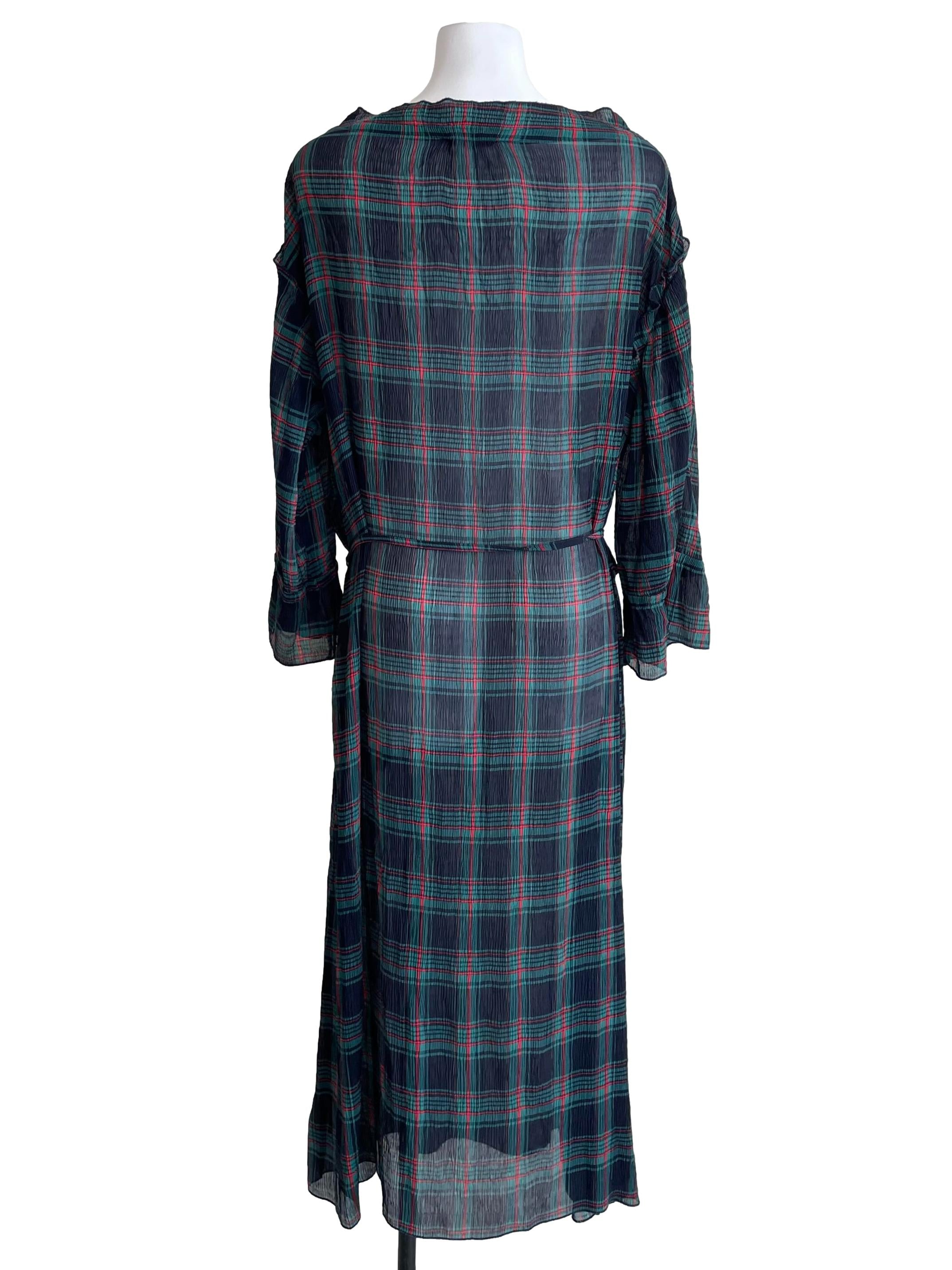 Pine Tartan Textured Chiffon Dress