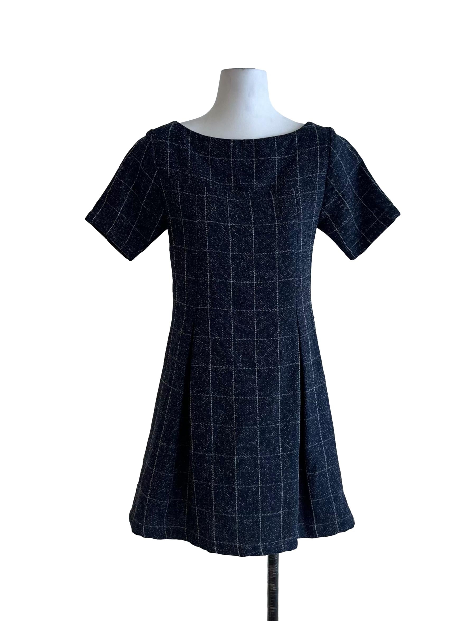 Navy Blue Gingham Empire Dress