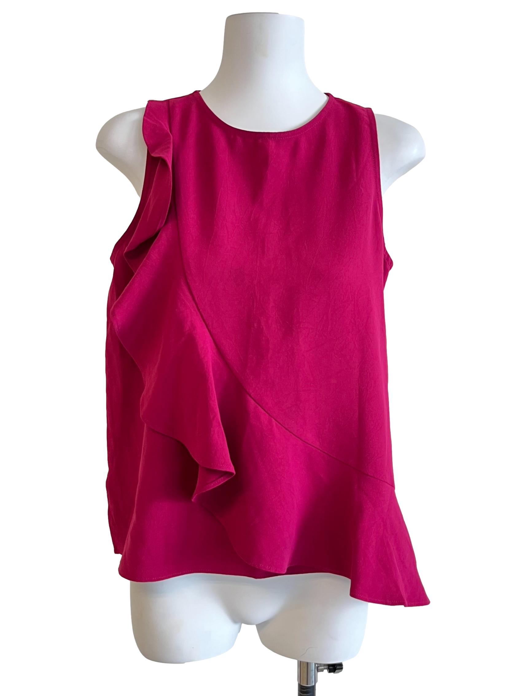 Fuchsia Pink Asymmetrical Ruffle Blouse