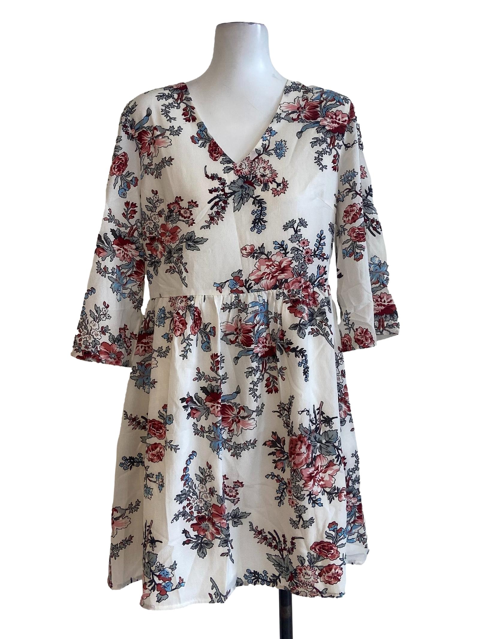 Daisy White Floral V Neck Dress