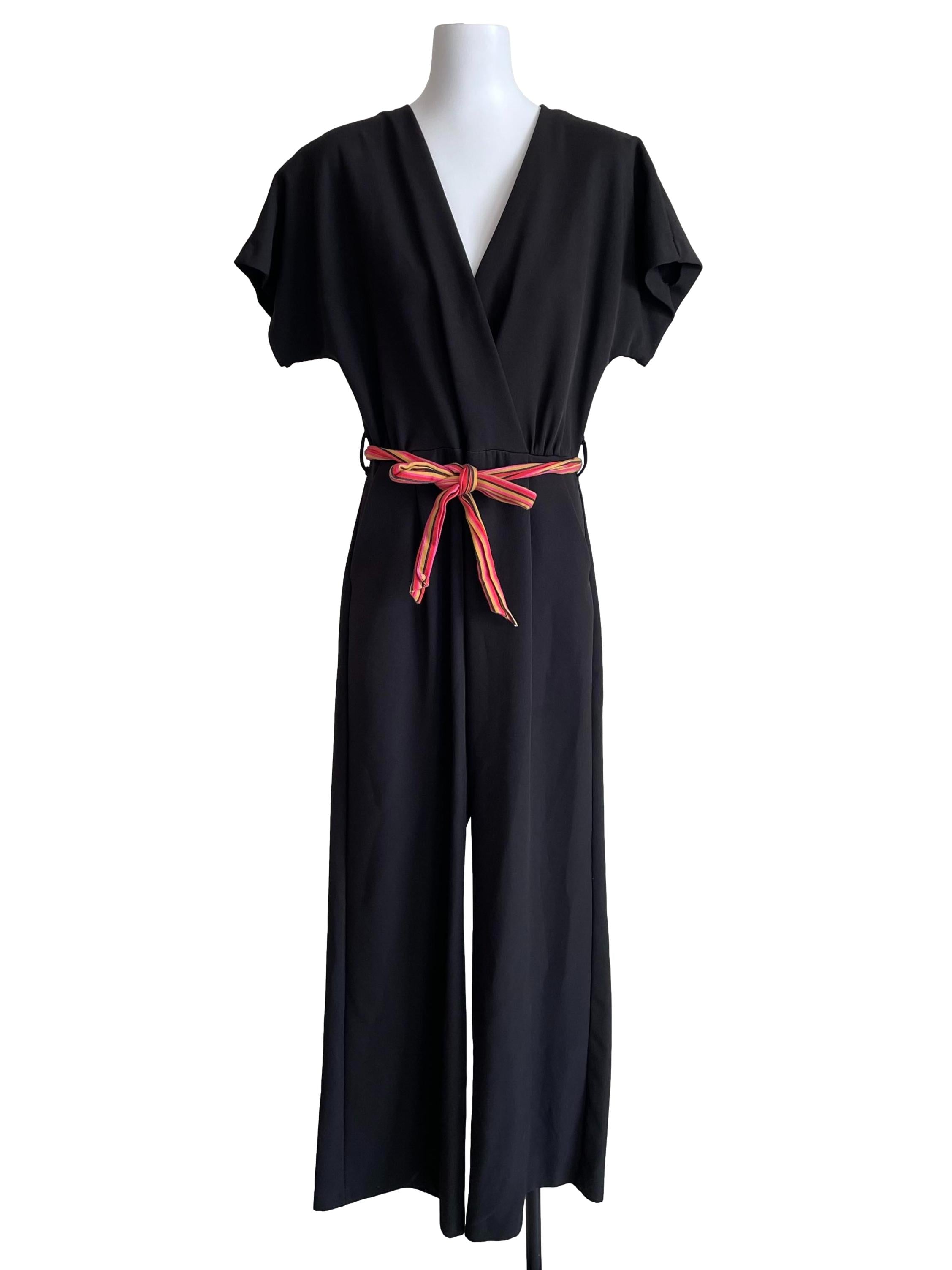 Black Drop Shoulder Wrap Jumpsuit
