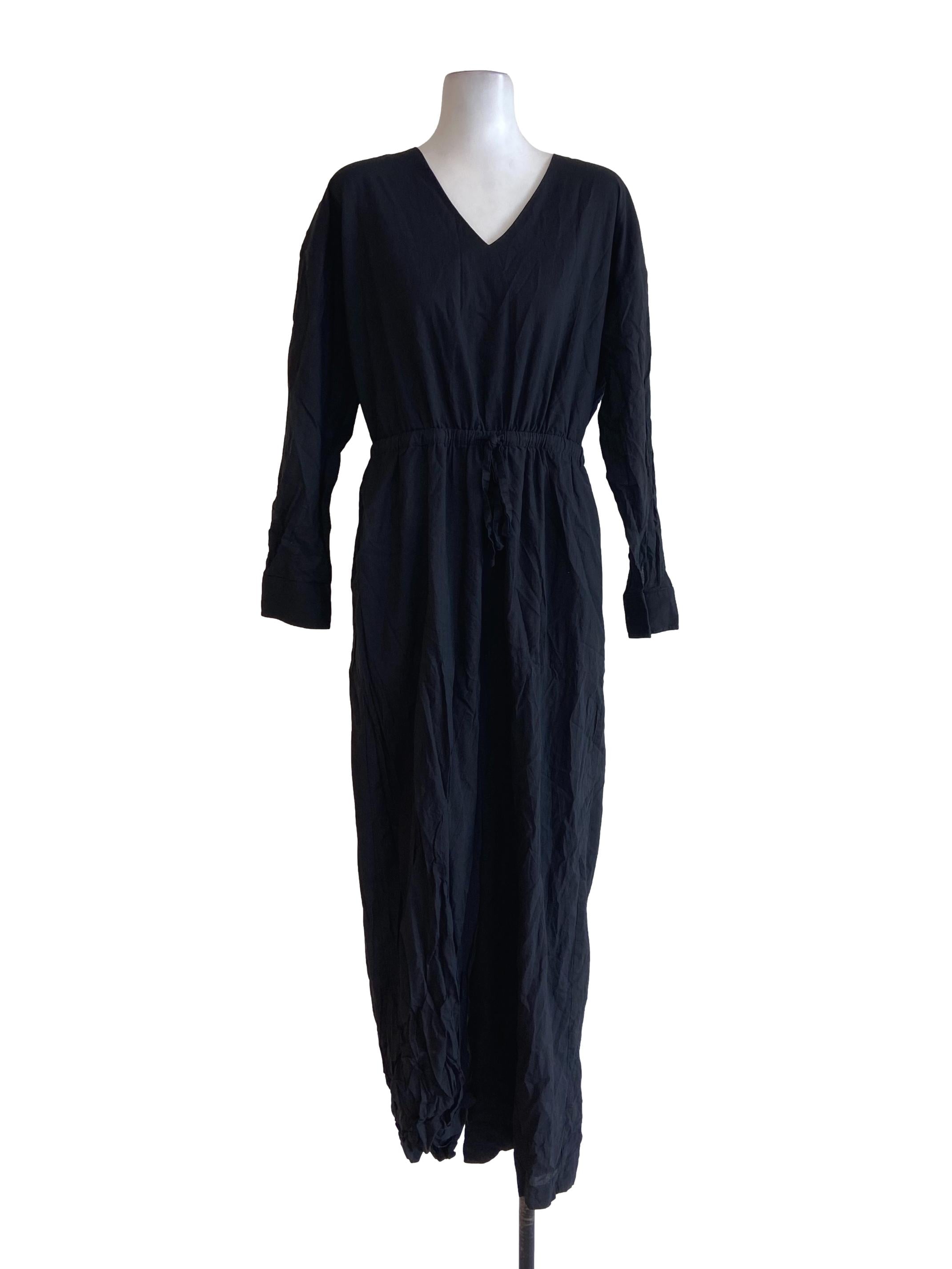 Black Stretchable Waist V Neck Long Jumpsuits