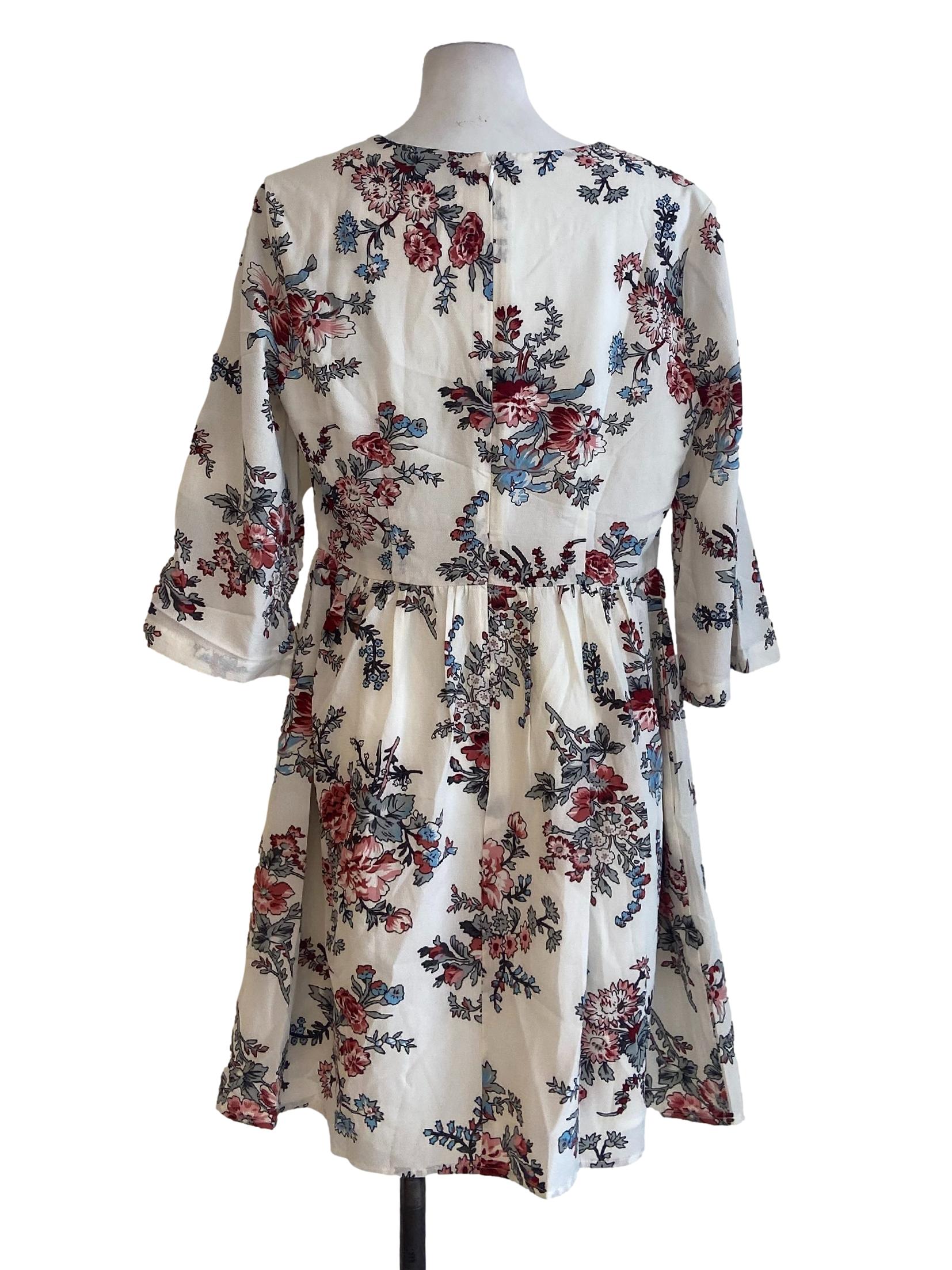 Daisy White Floral V Neck Dress