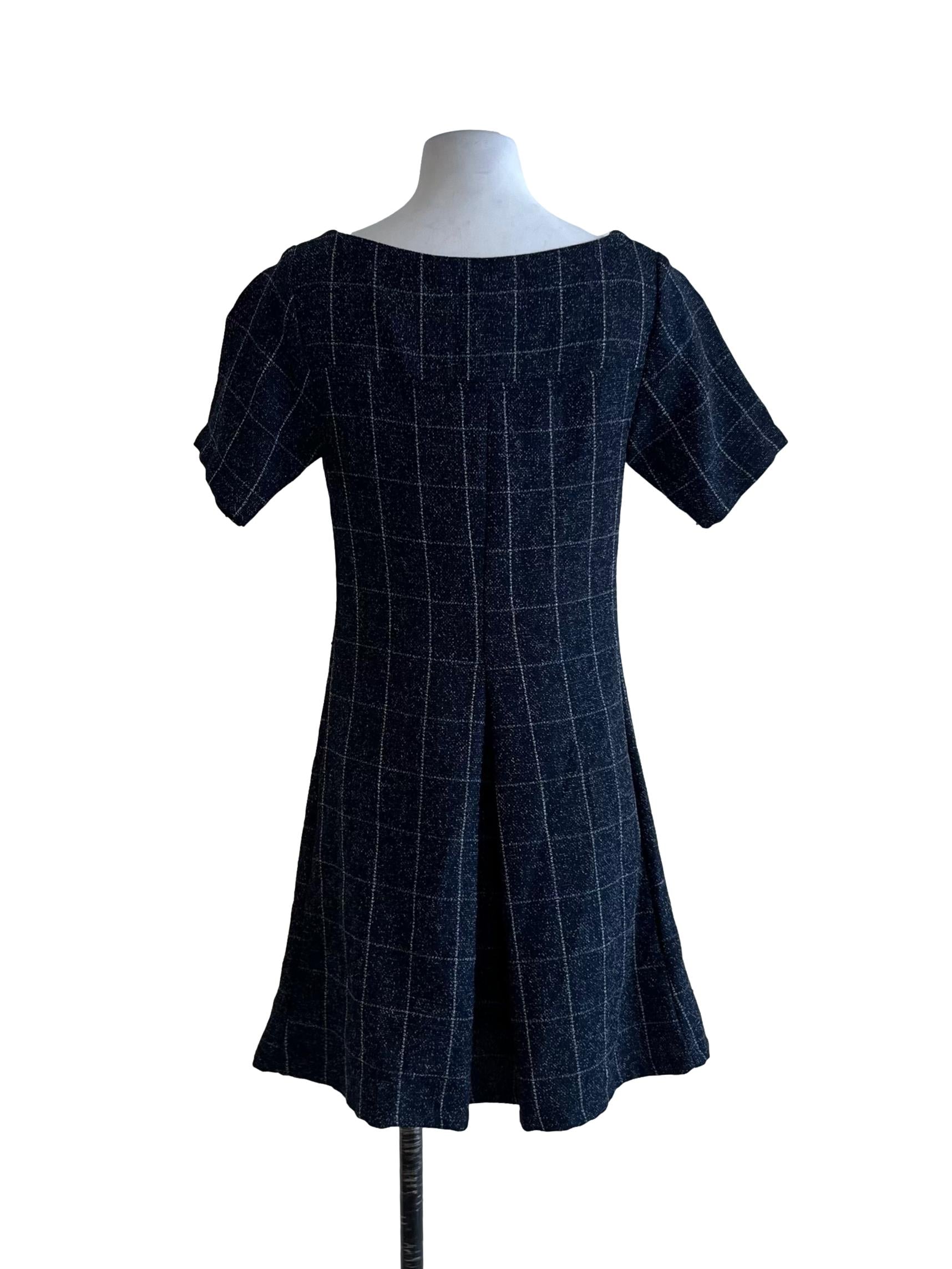 Navy Blue Gingham Empire Dress