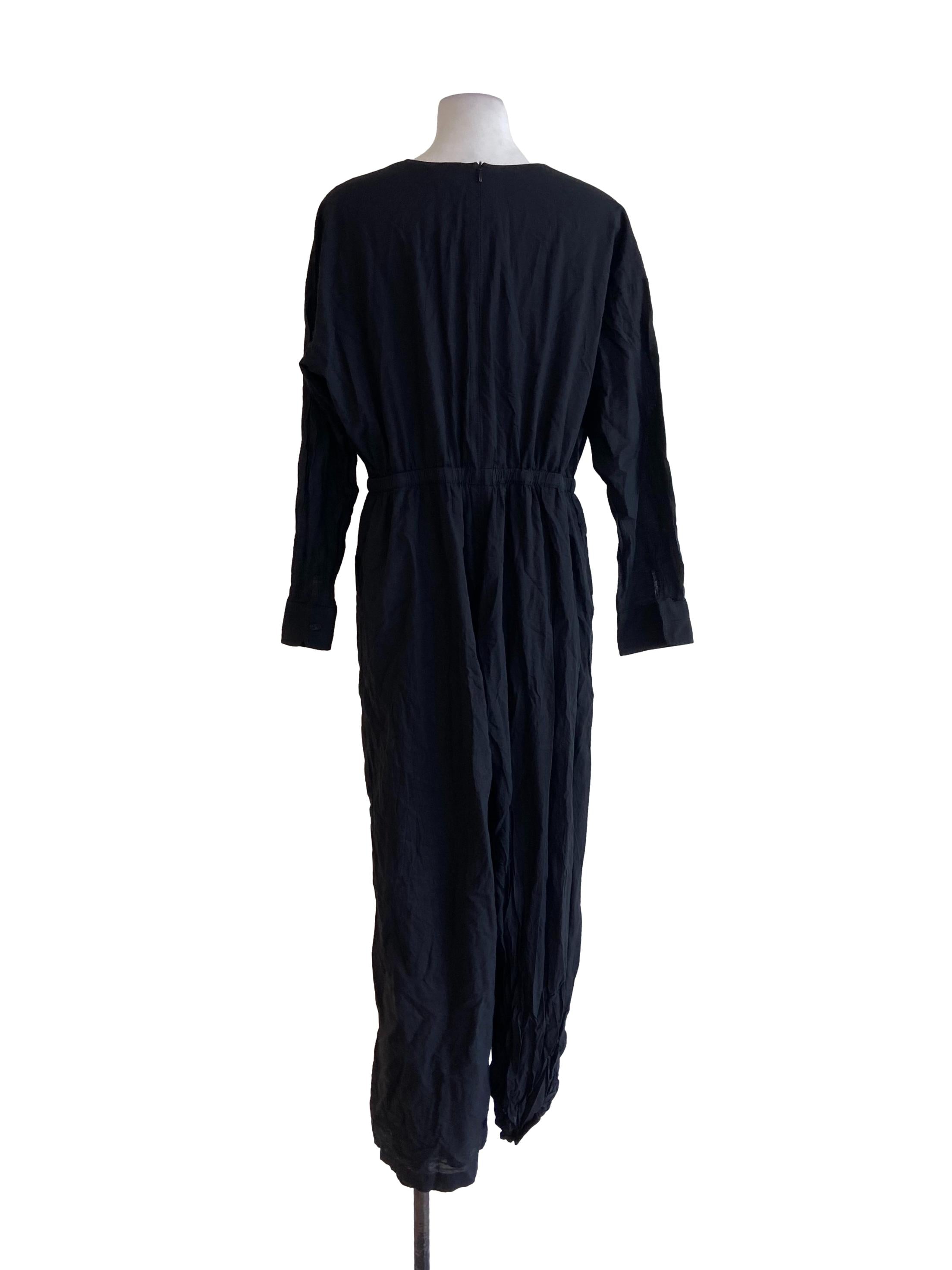 Black Stretchable Waist V Neck Long Jumpsuits