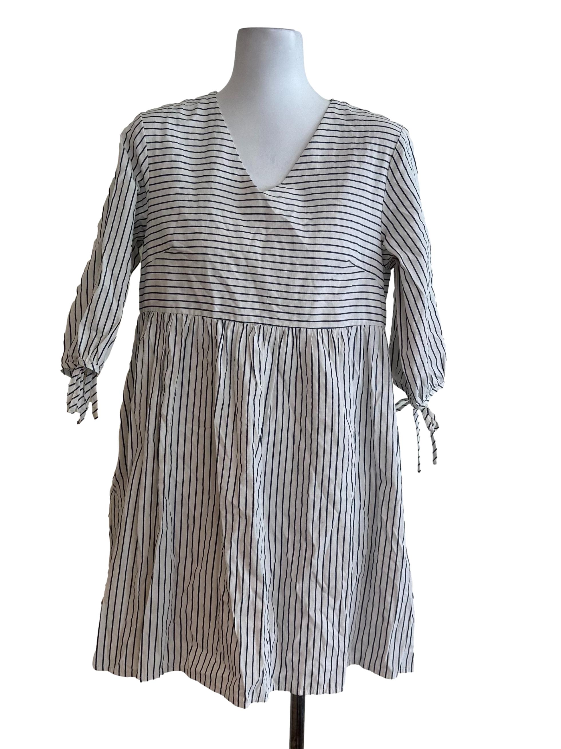 White Black Stripe V Neck Dress