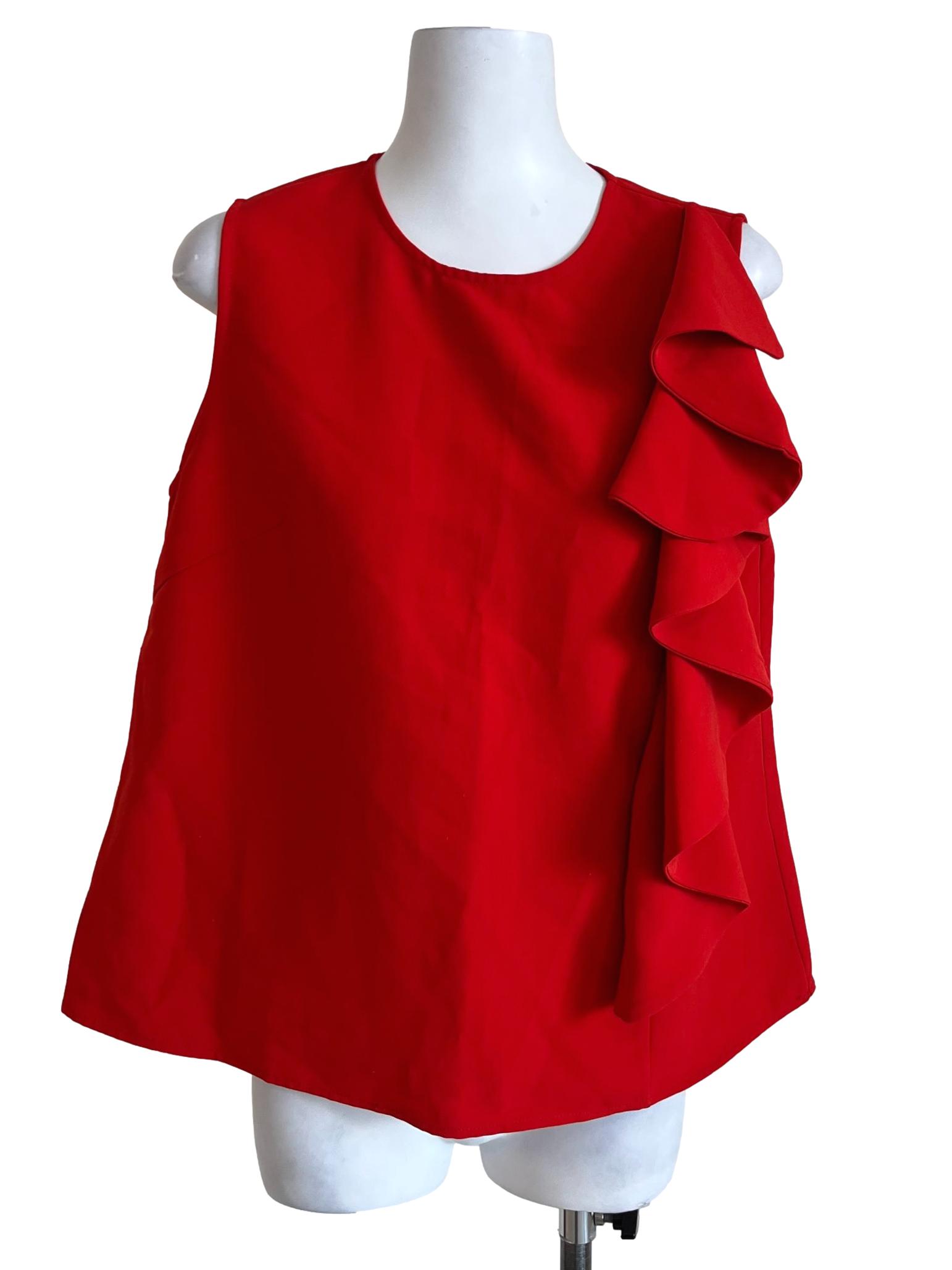 Candy Red Ruffle Sleeveless Blouse