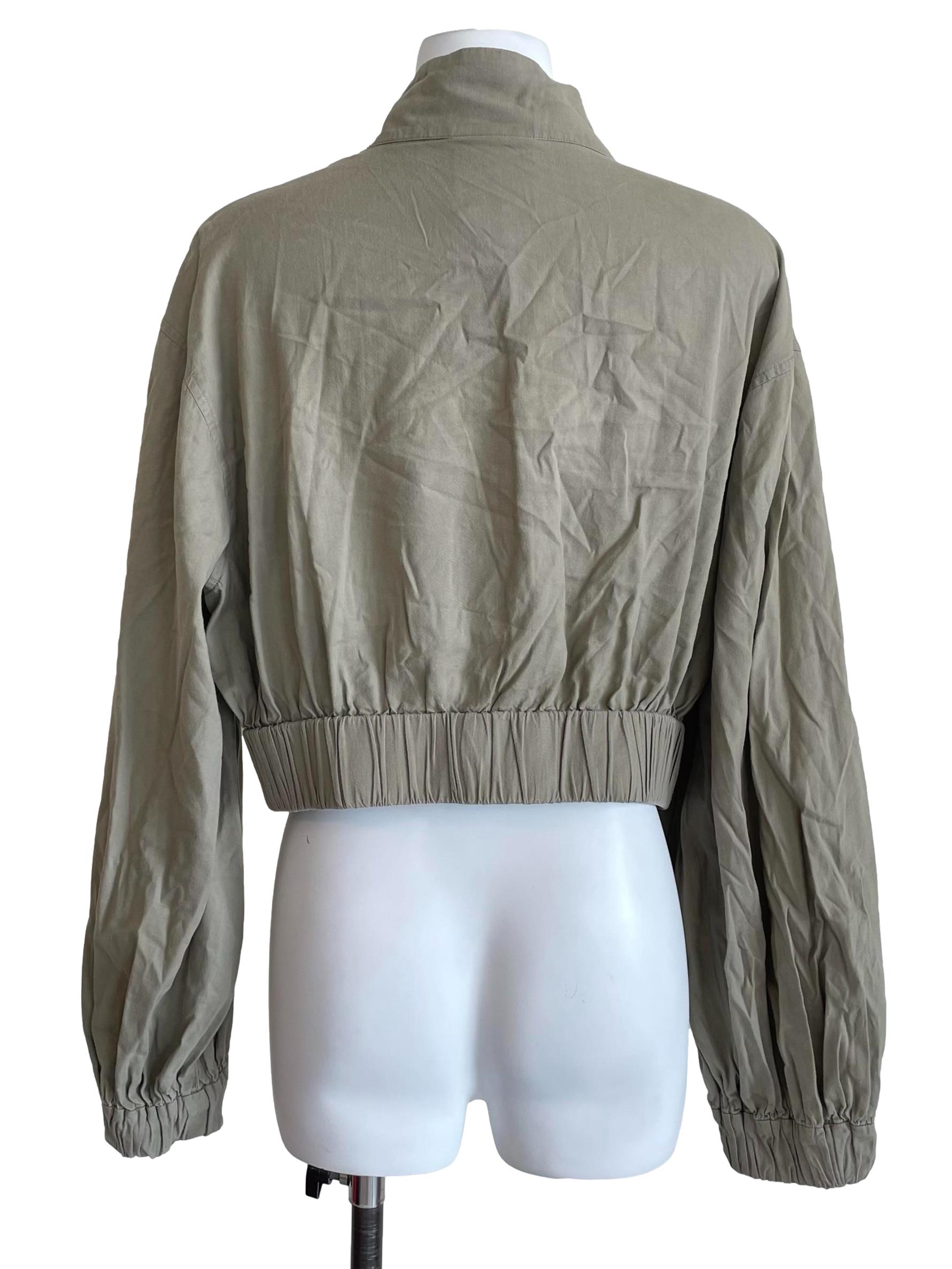 Beige Mid Neck Cargo Crop Top