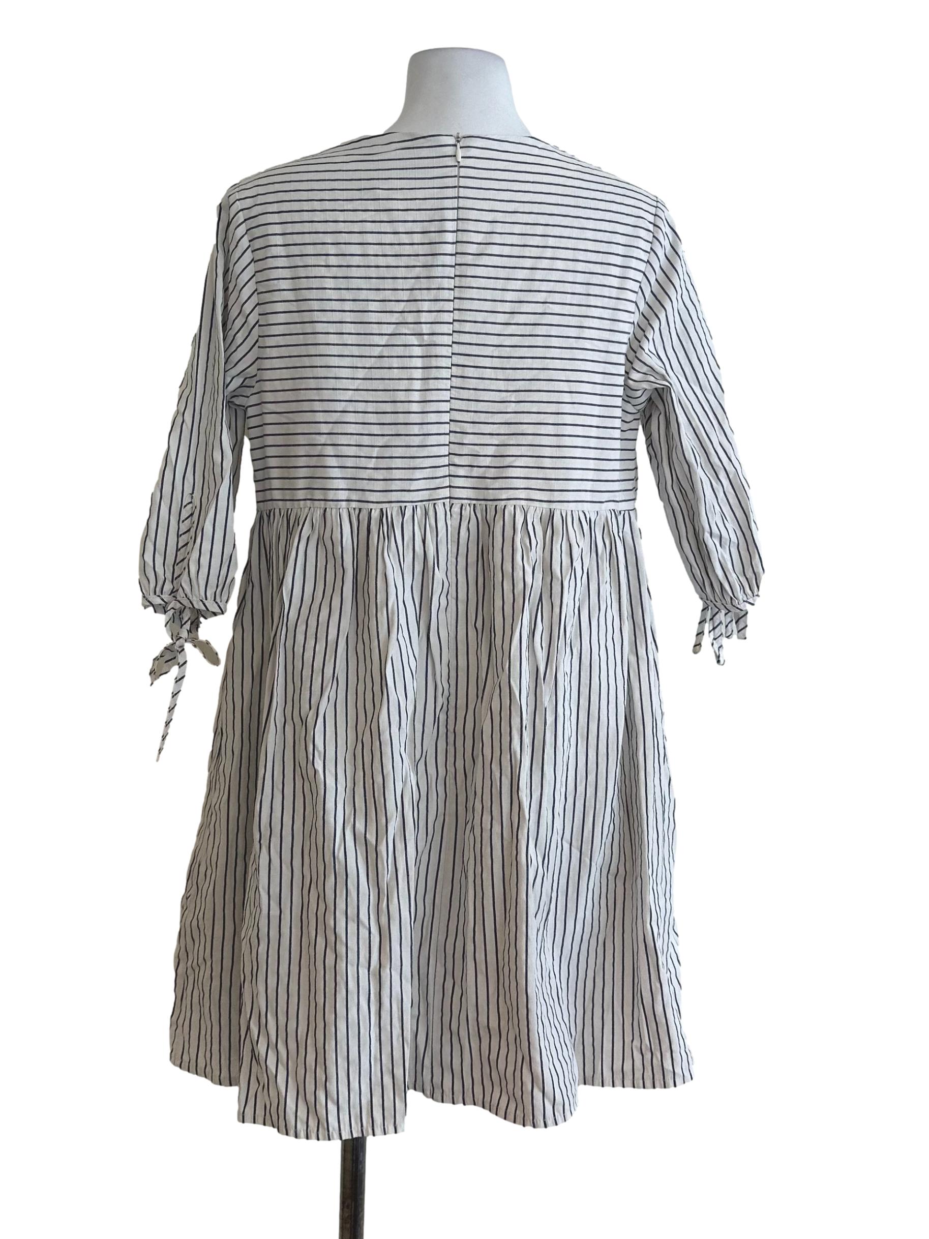 White Black Stripe V Neck Dress