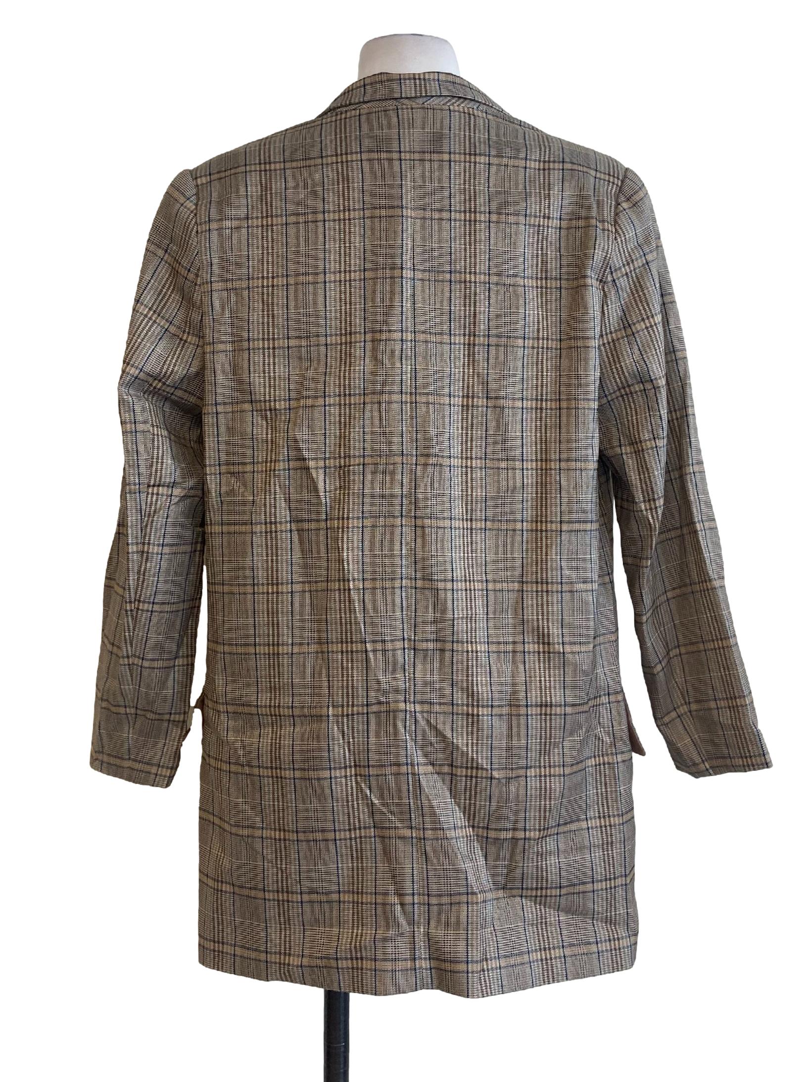 Brown & Black Tartan V Neck Blazer