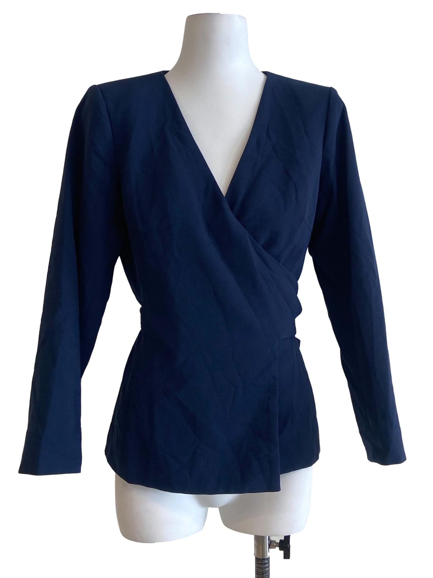 Navy Blue Slit Wrap Blouse