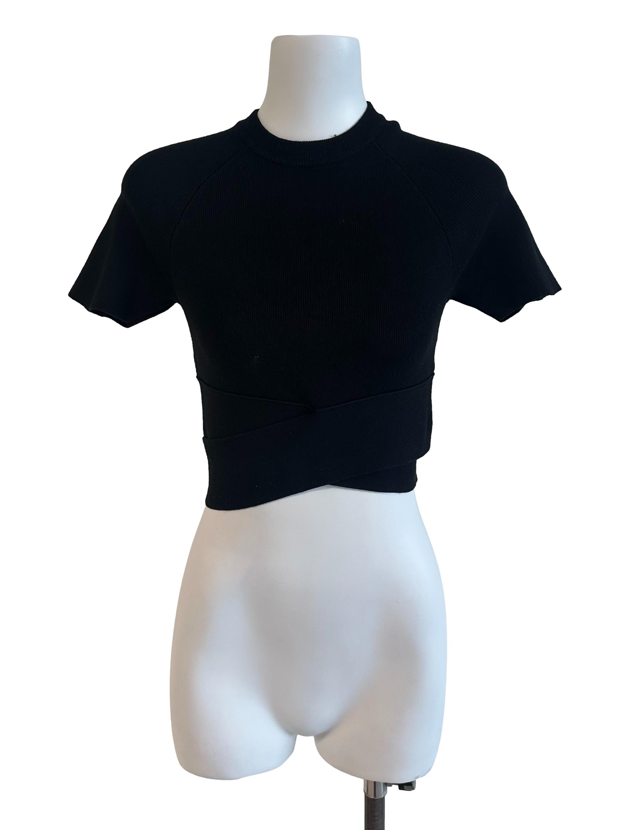 Raven Black Round Neck Overlap Short Sleeve Top