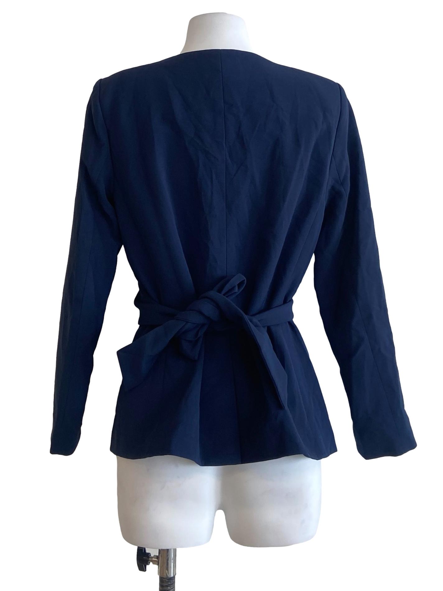Navy Blue Slit Wrap Blouse
