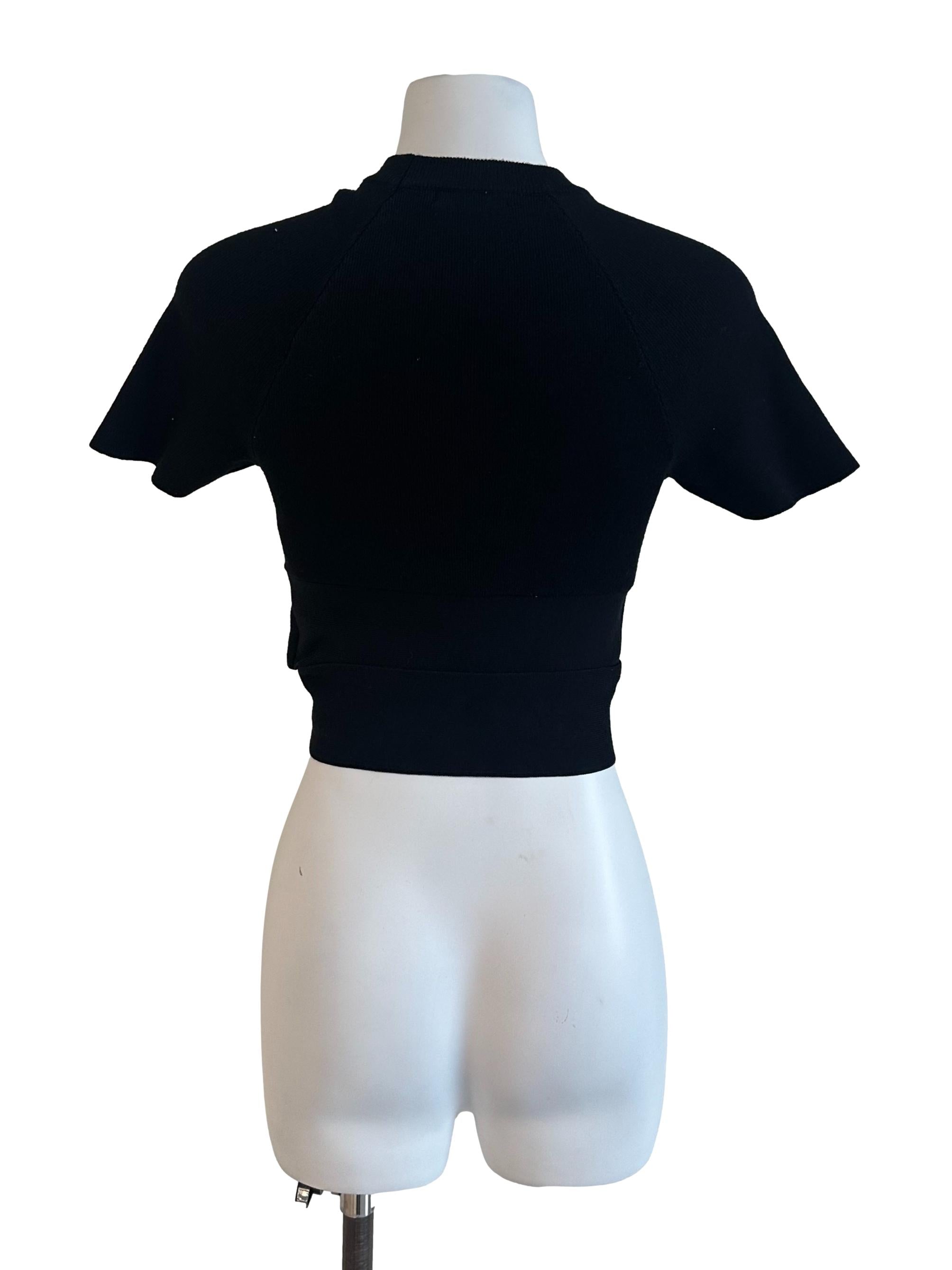 Raven Black Round Neck Overlap Short Sleeve Top