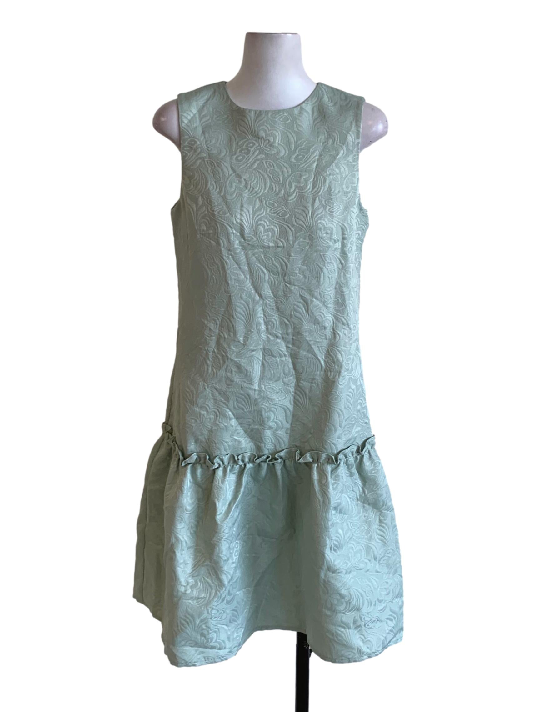 Teal Floral Drop Waist Dress
