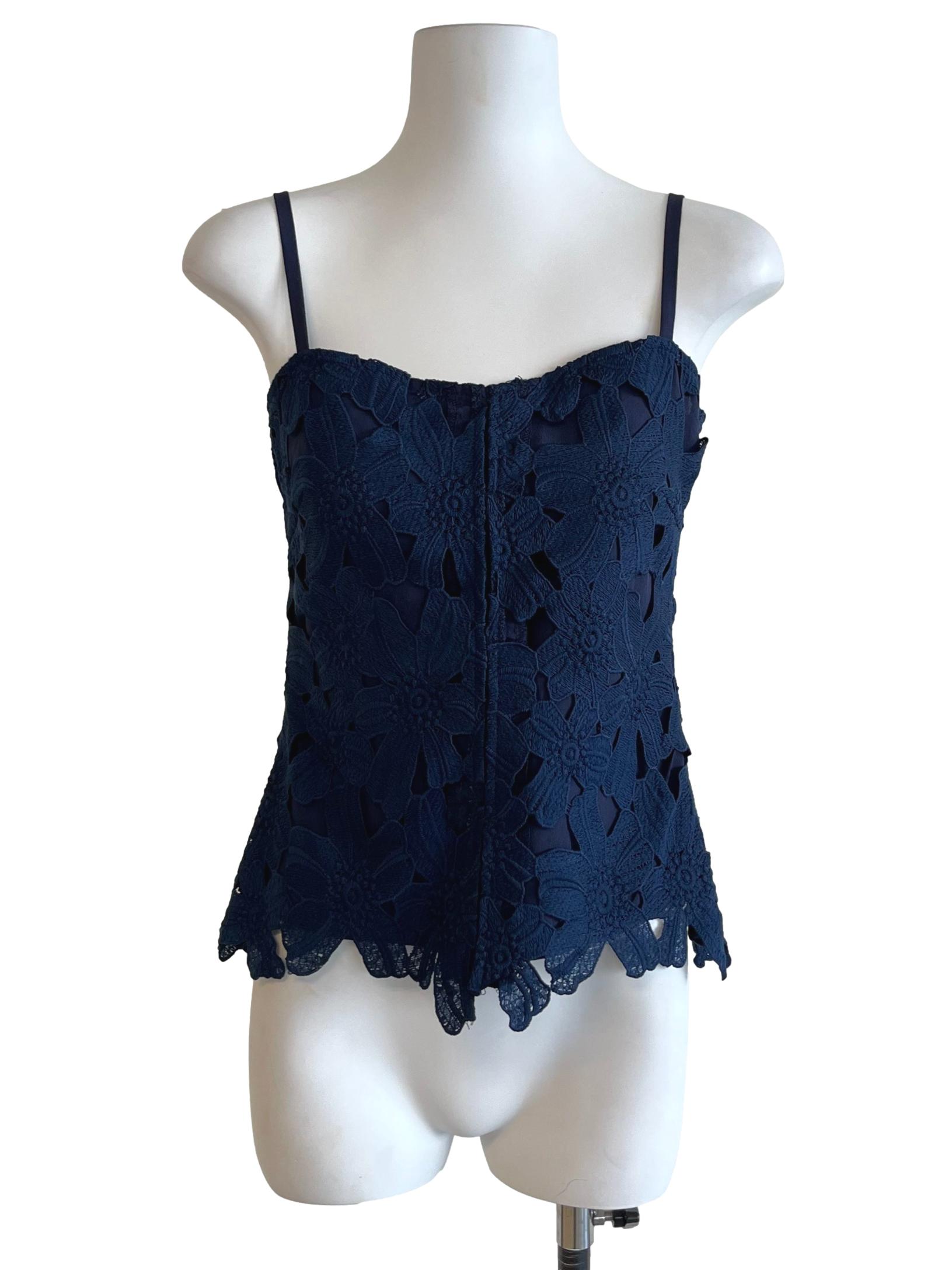 Denim Blue Lace Spagetti Strap Top