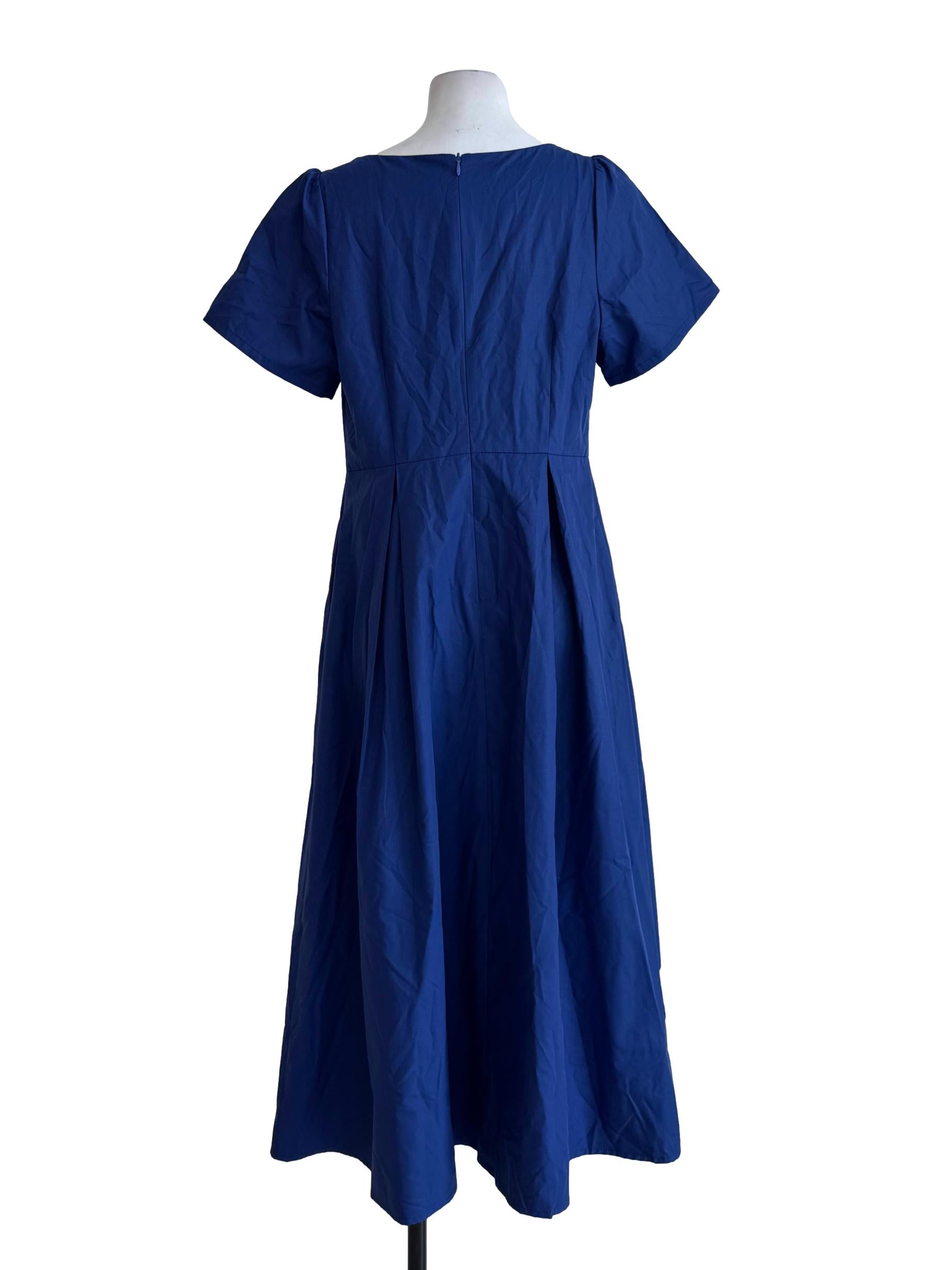 Egyptian Blue Round Neck Drop Waist Dress