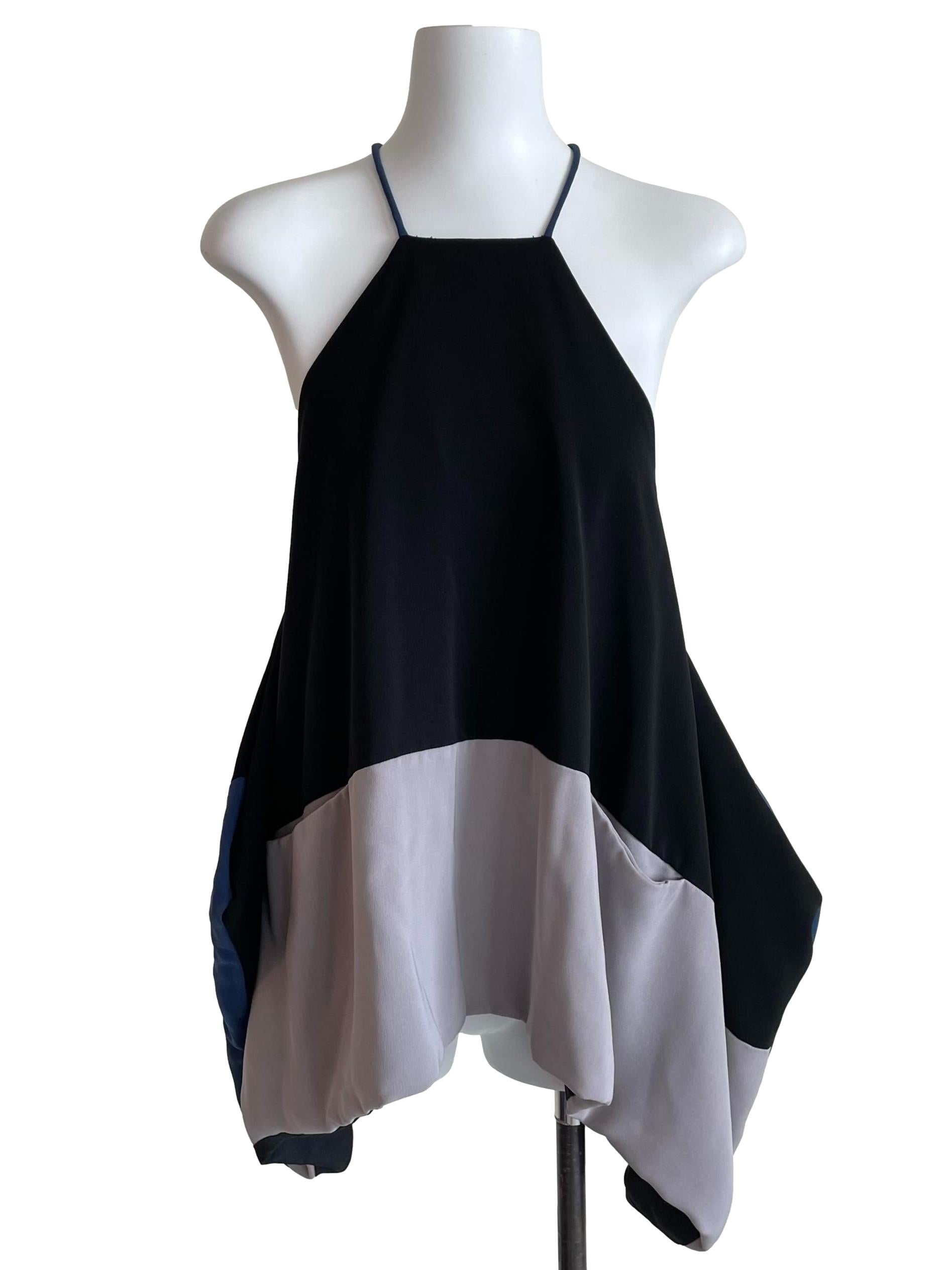 Black & Grey Handkerchief Halter Neck Top