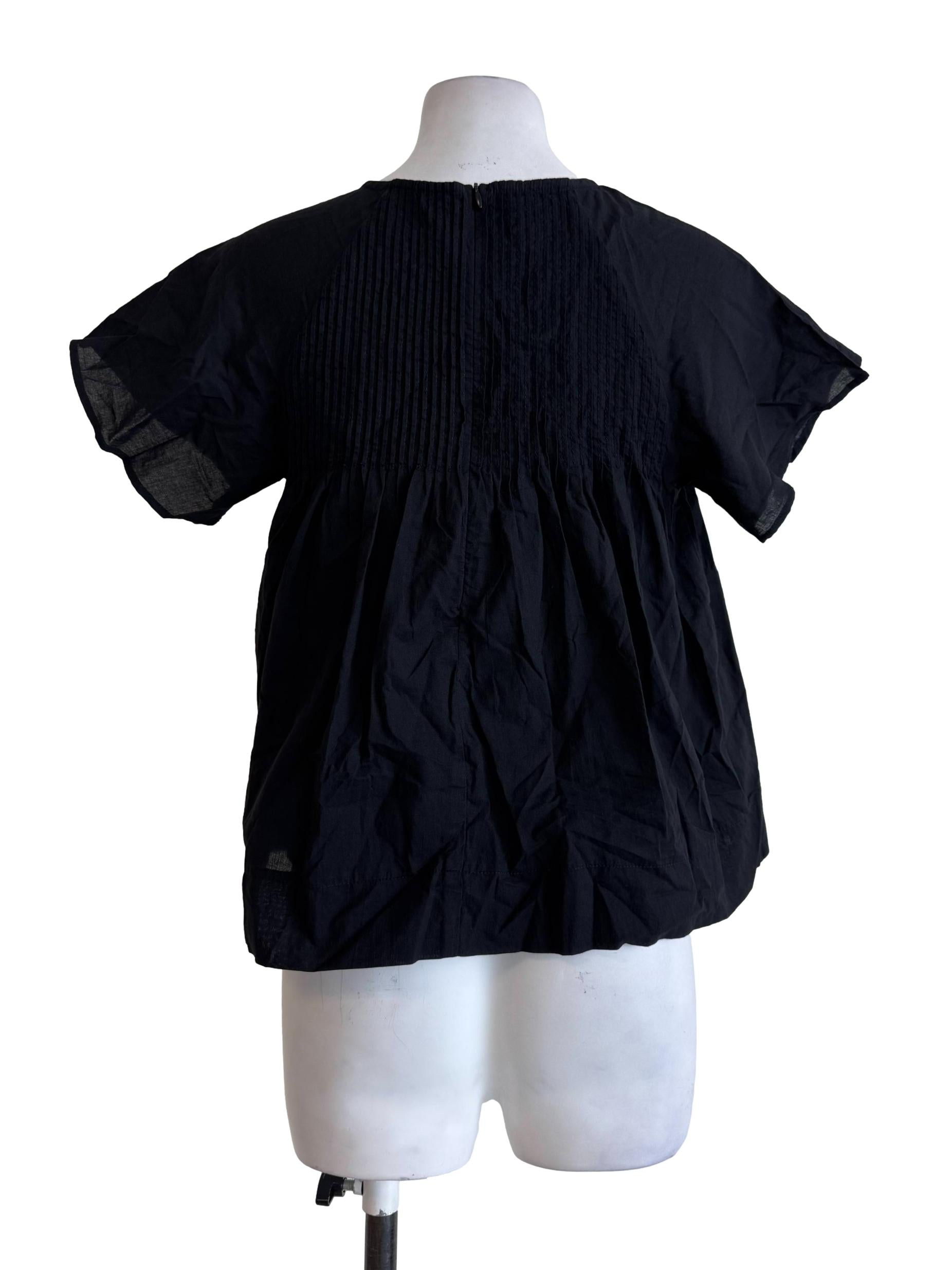 Crow Black Pleated Chest Blouse