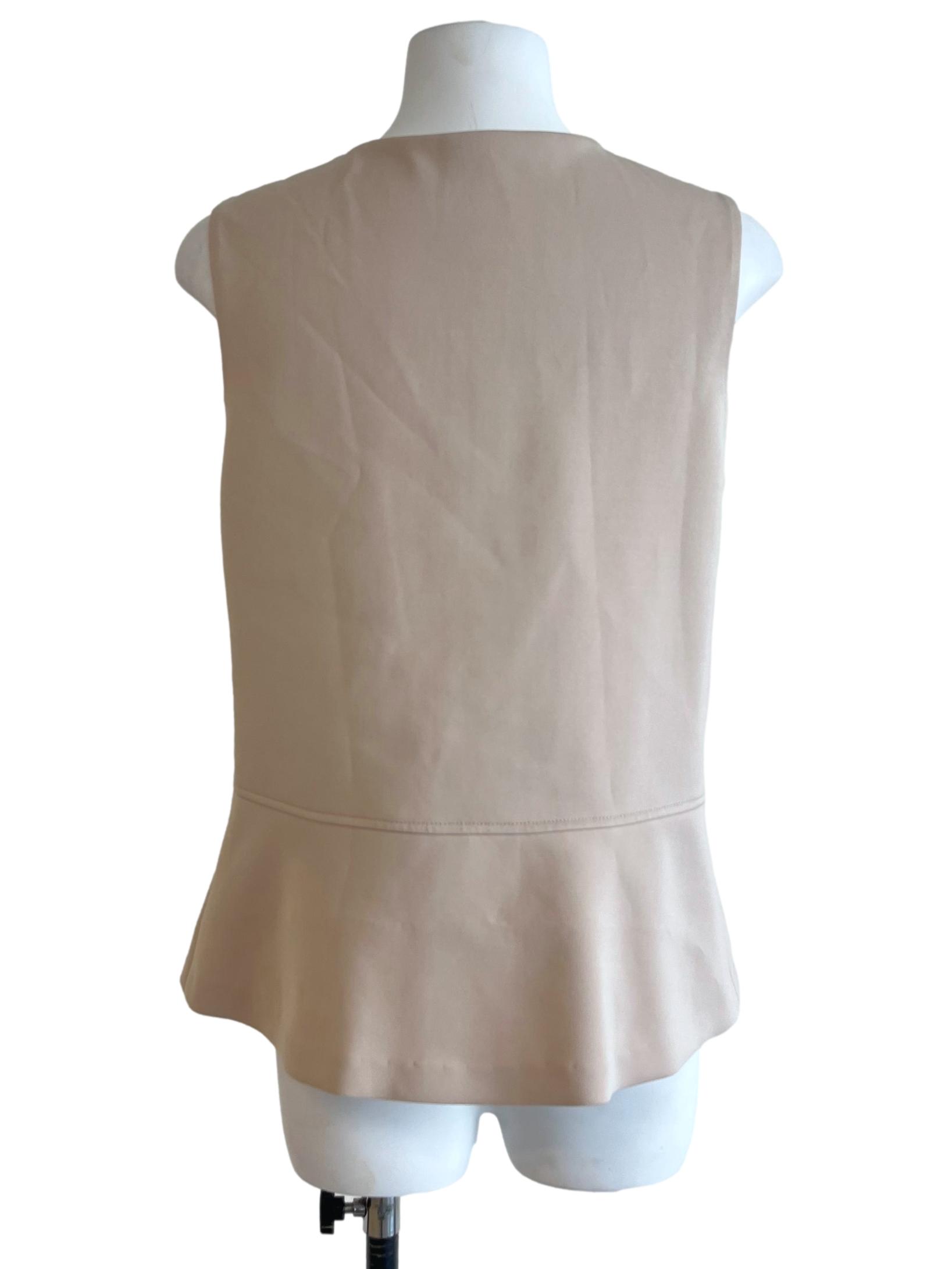 Linen Beige Button Front Sleeveless Blouse