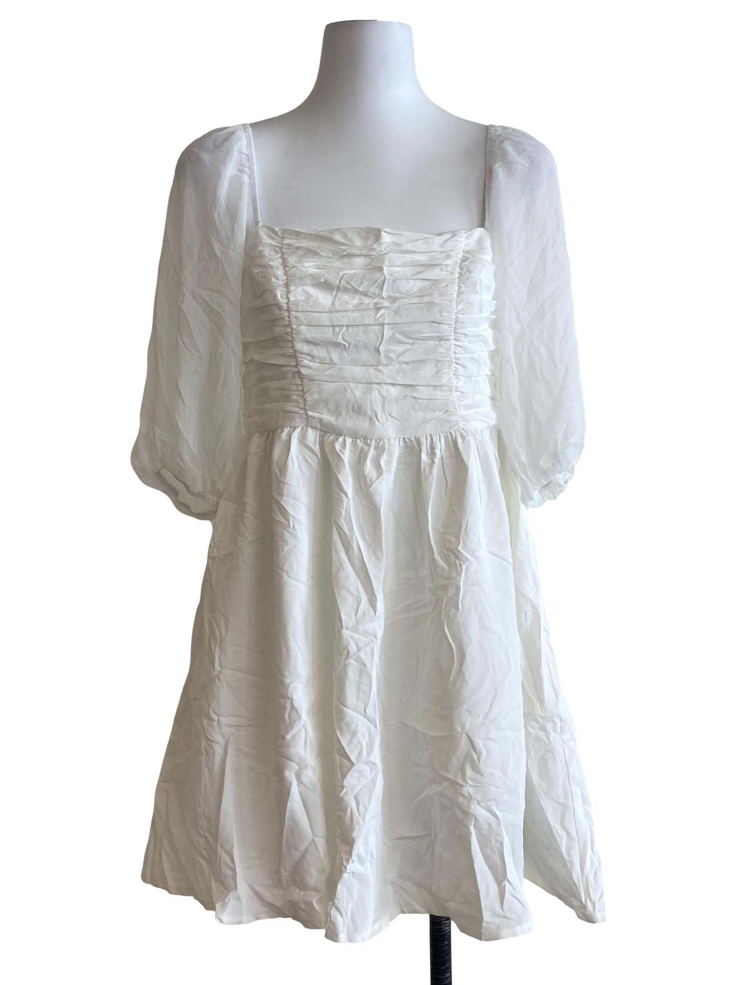White Square Neck A-Line Mini Dress