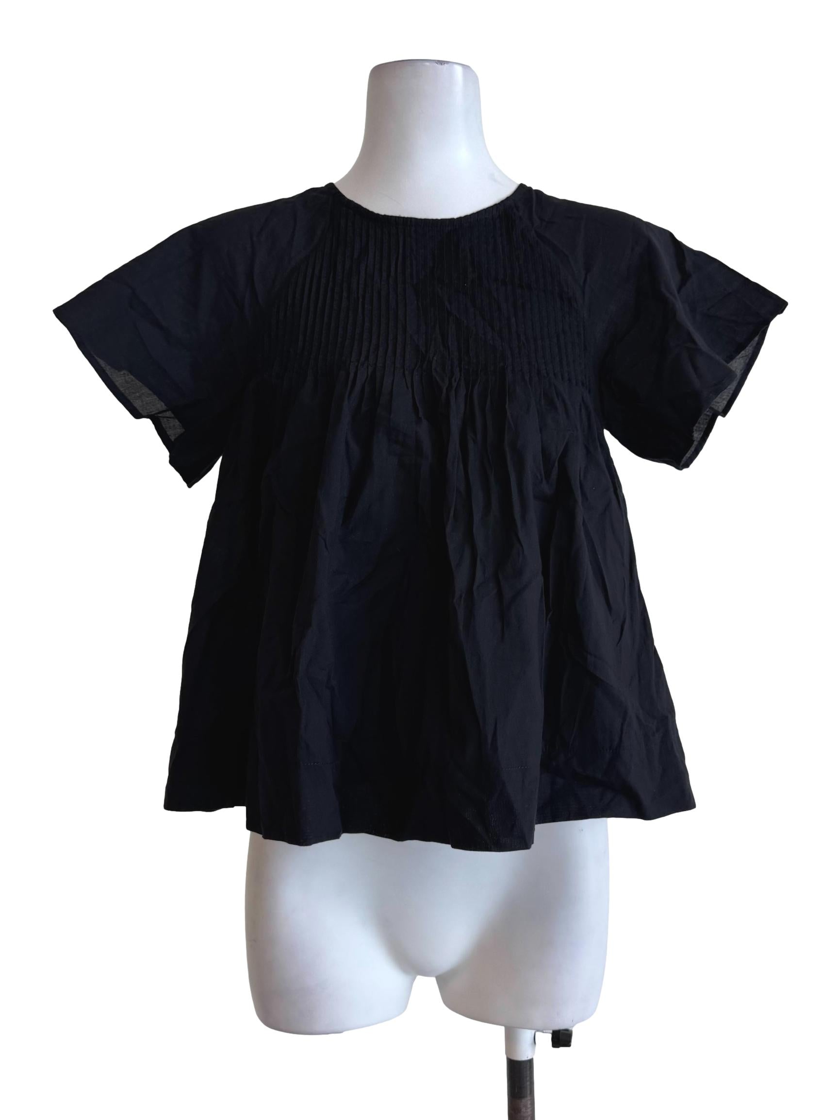 Crow Black Pleated Chest Blouse