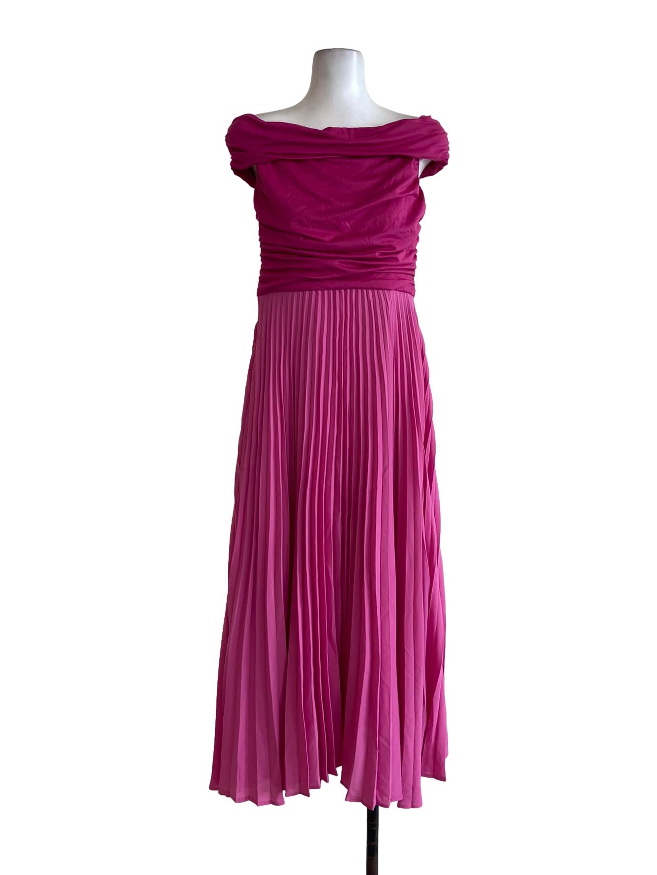 Fuschia Pink Drop Shoulder Accordion Empire Dress