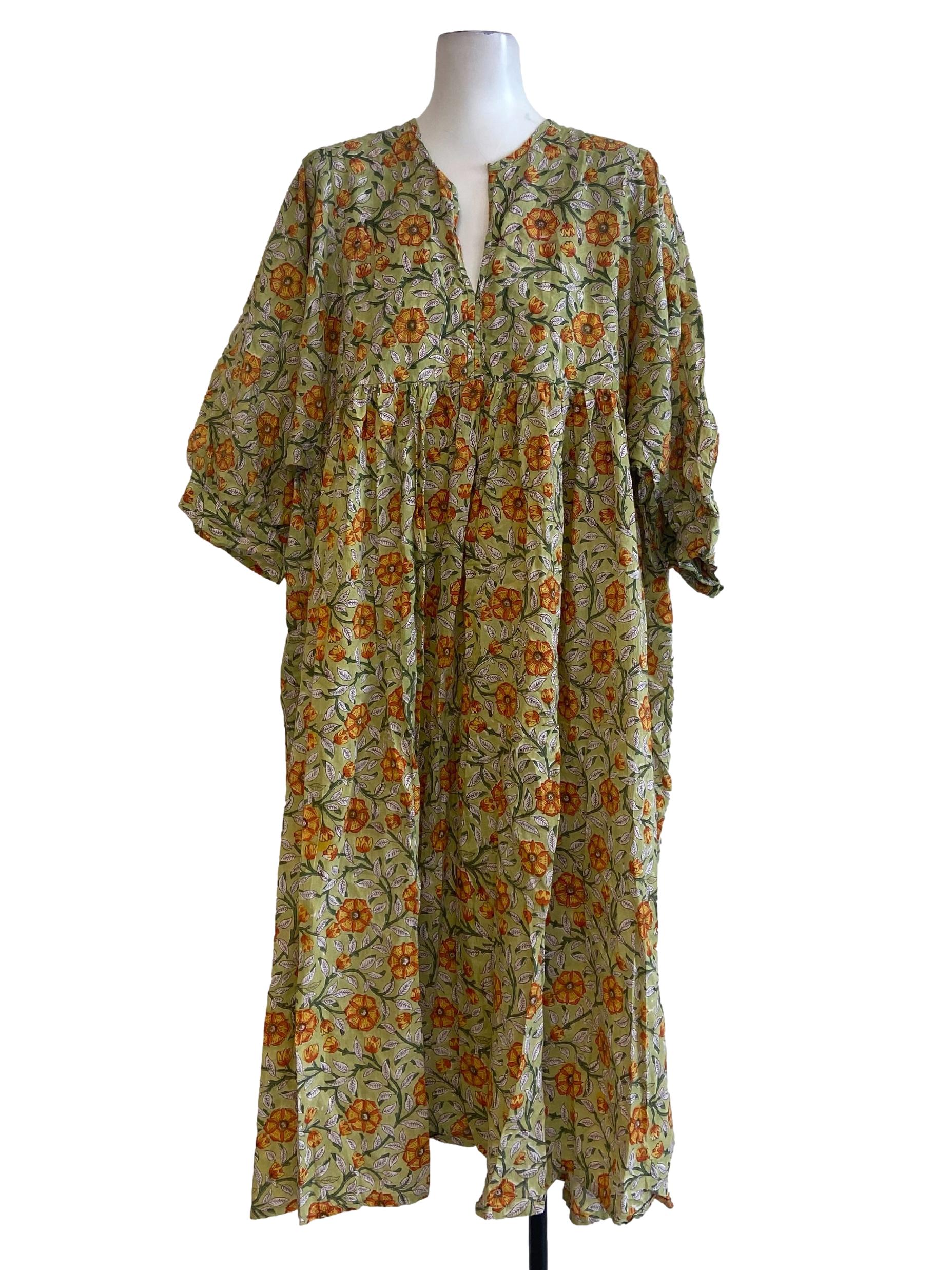 Lime Green & Floral Apron Dress