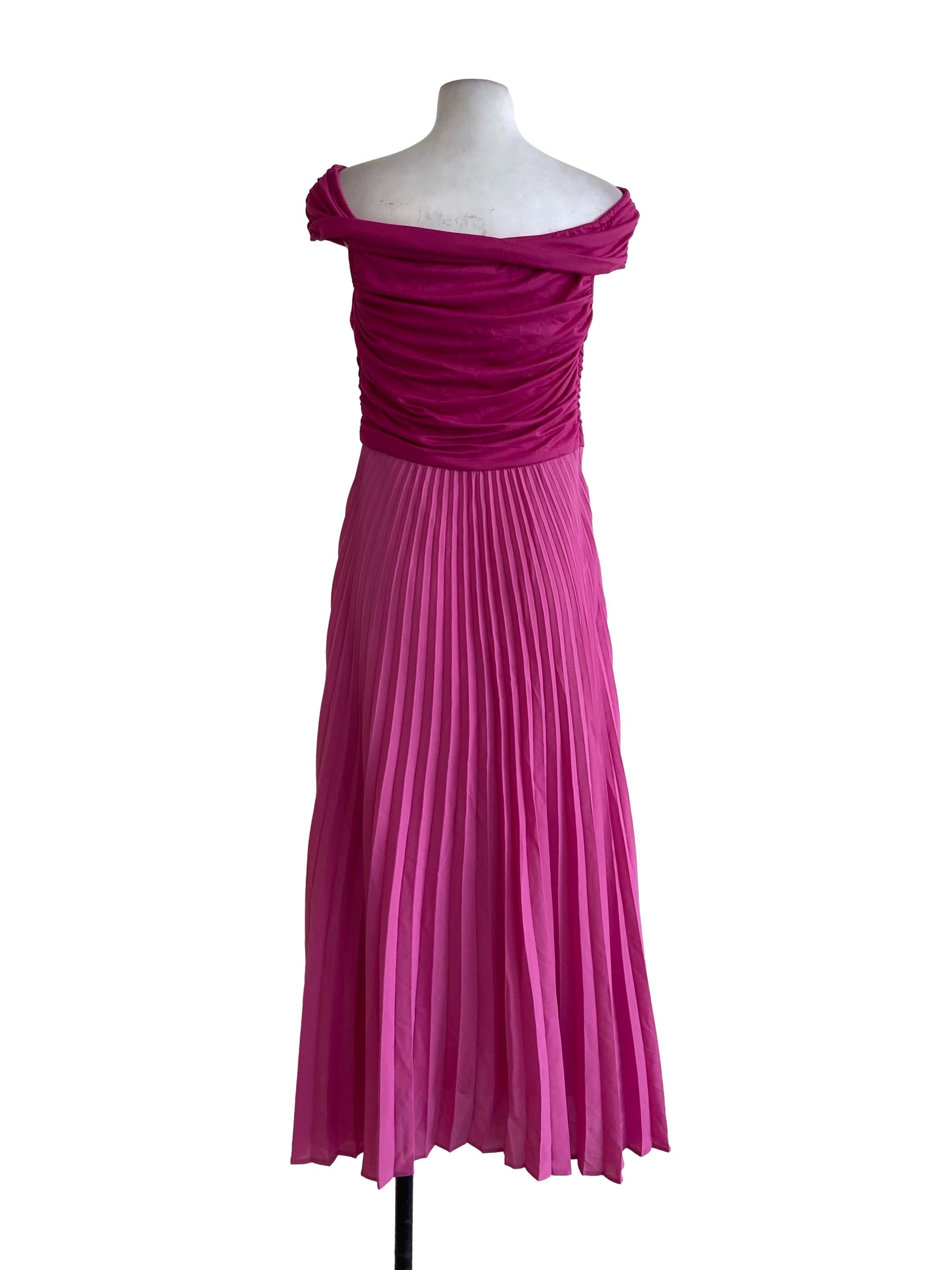 Fuschia Pink Drop Shoulder Accordion Empire Dress