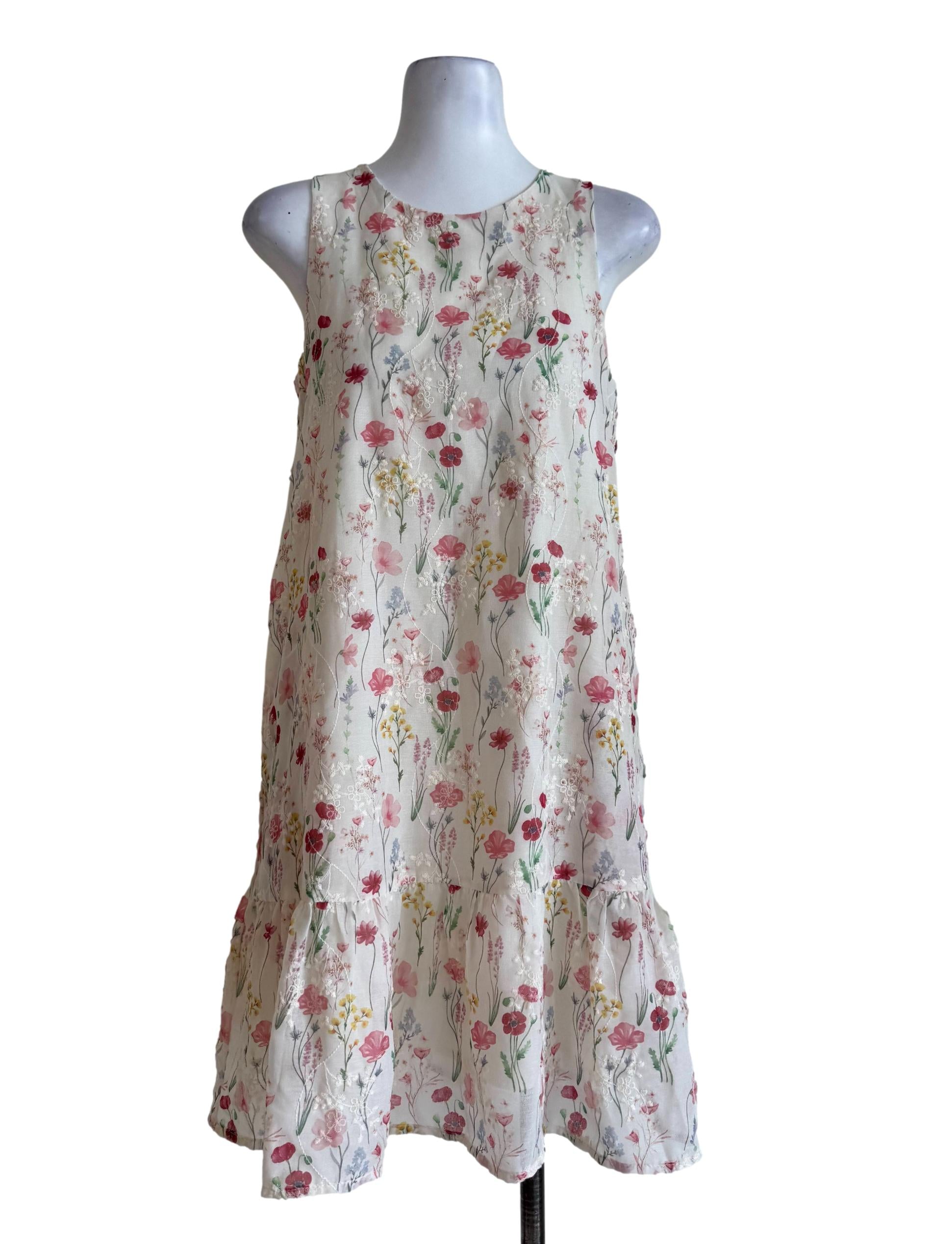 Grace White With Prints Embroidery Shift Dress