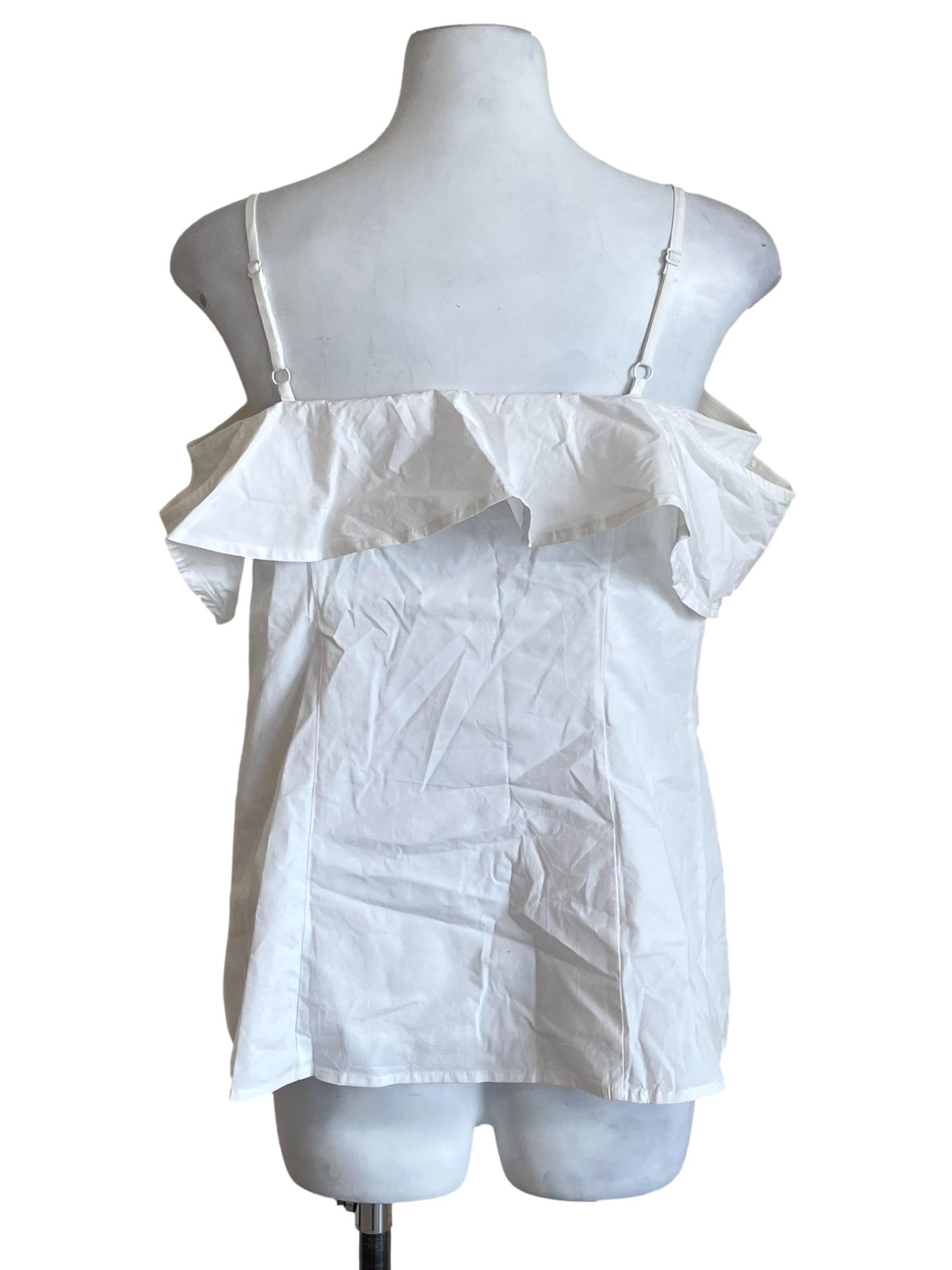 Cotton White Spaghetti Strap Ruffle Blouse