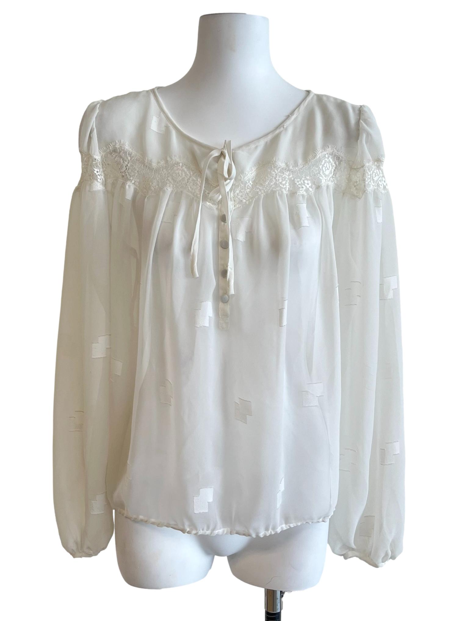 Ivory White Long Sleeve Lace Blouse