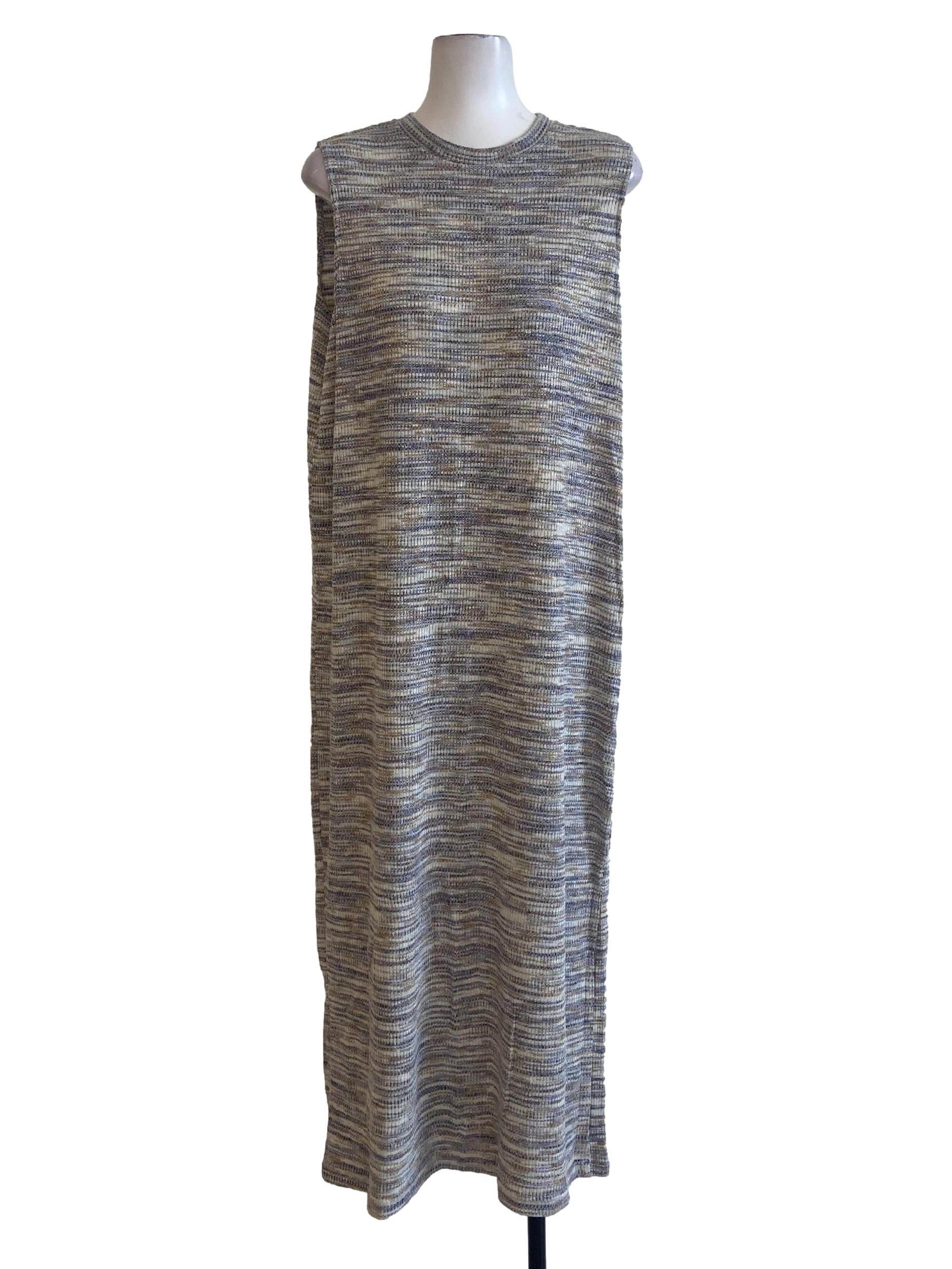 Purple & White Stripe Sleeveless Stretchable Dress