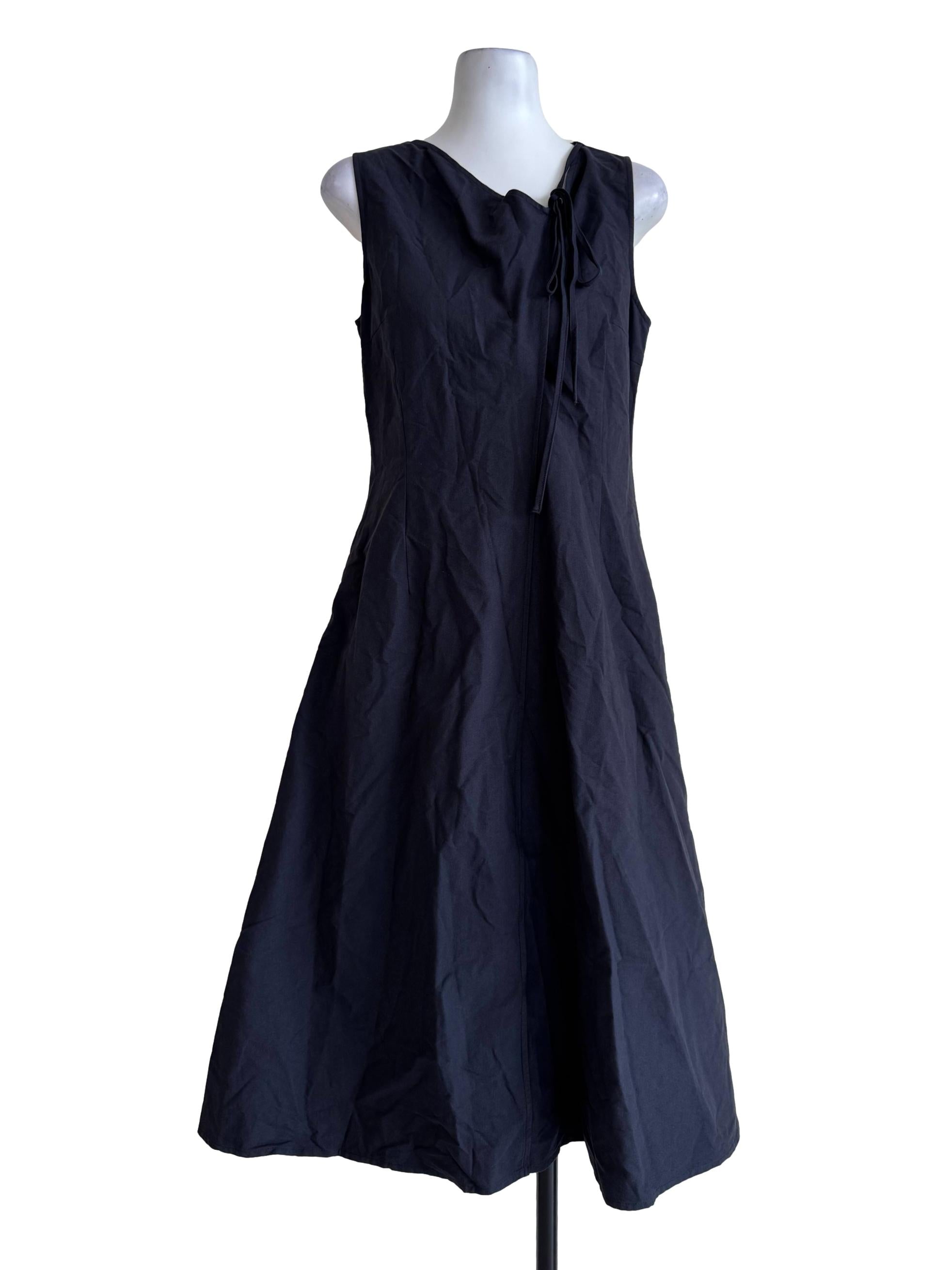 Slate Black Tie Neck A-Line Dress