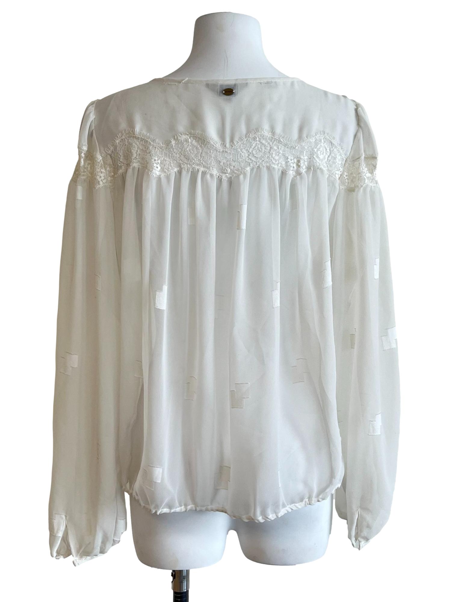 Ivory White Long Sleeve Lace Blouse