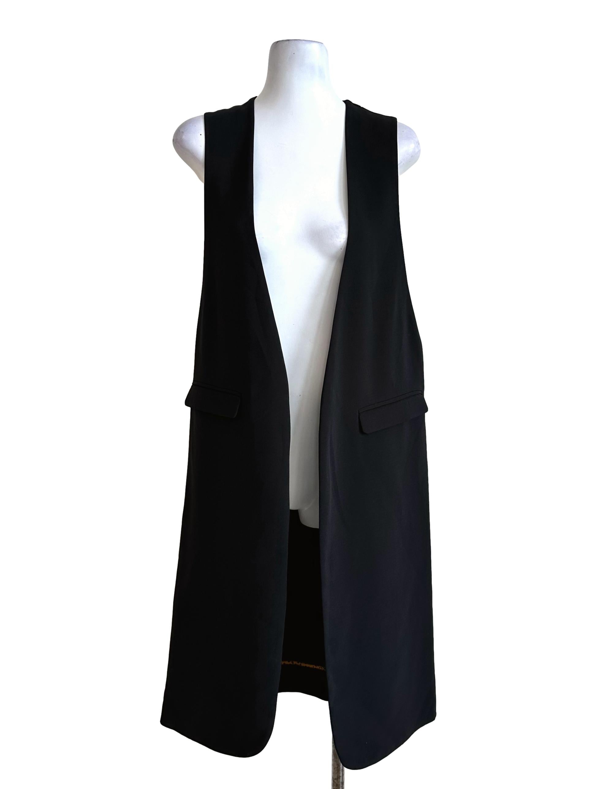 Black Leopard Long Sleeveless Blazer