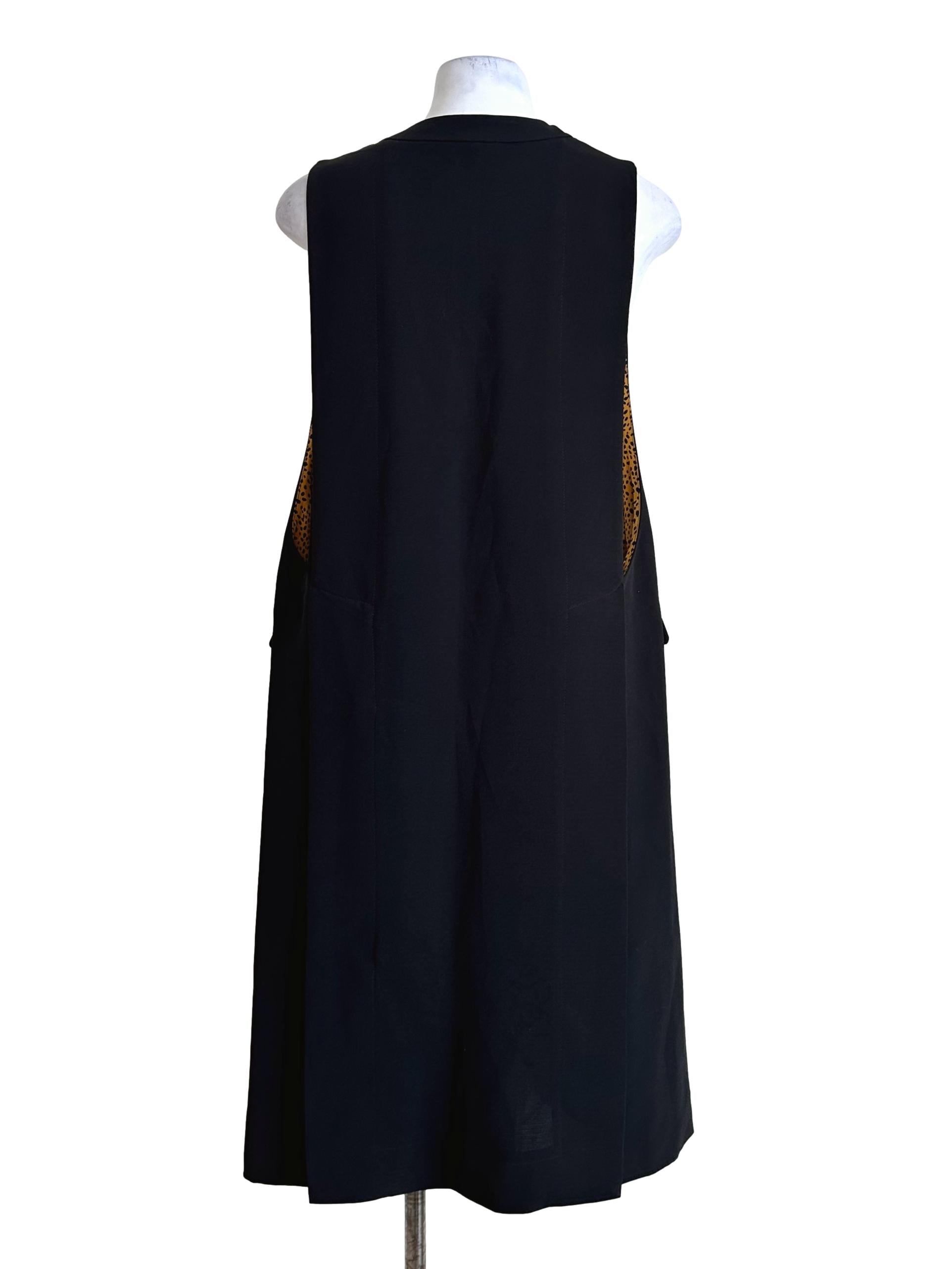 Black Leopard Long Sleeveless Blazer