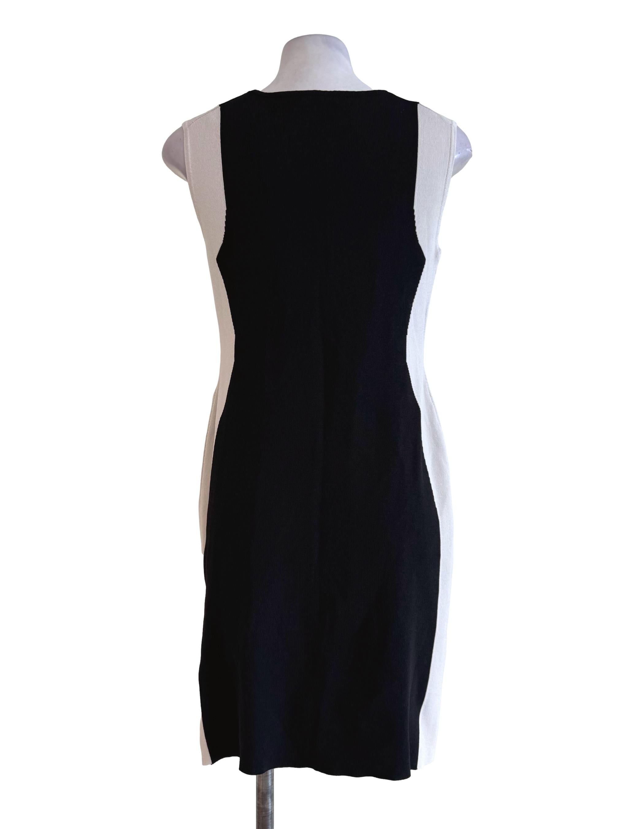 Midnight Black With White Slim Illusion Line Shift Dress