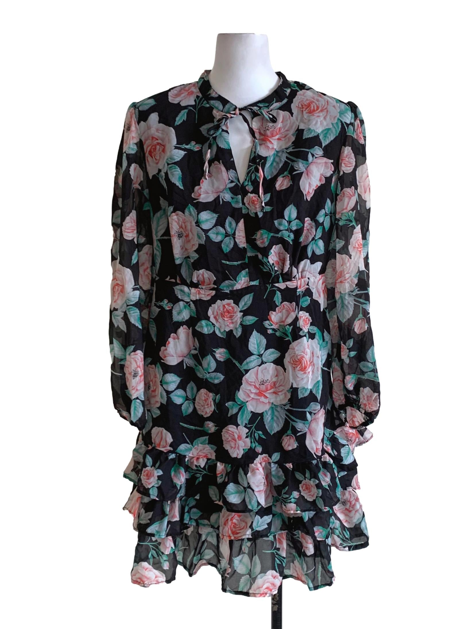 Black Floral Empire Dress
