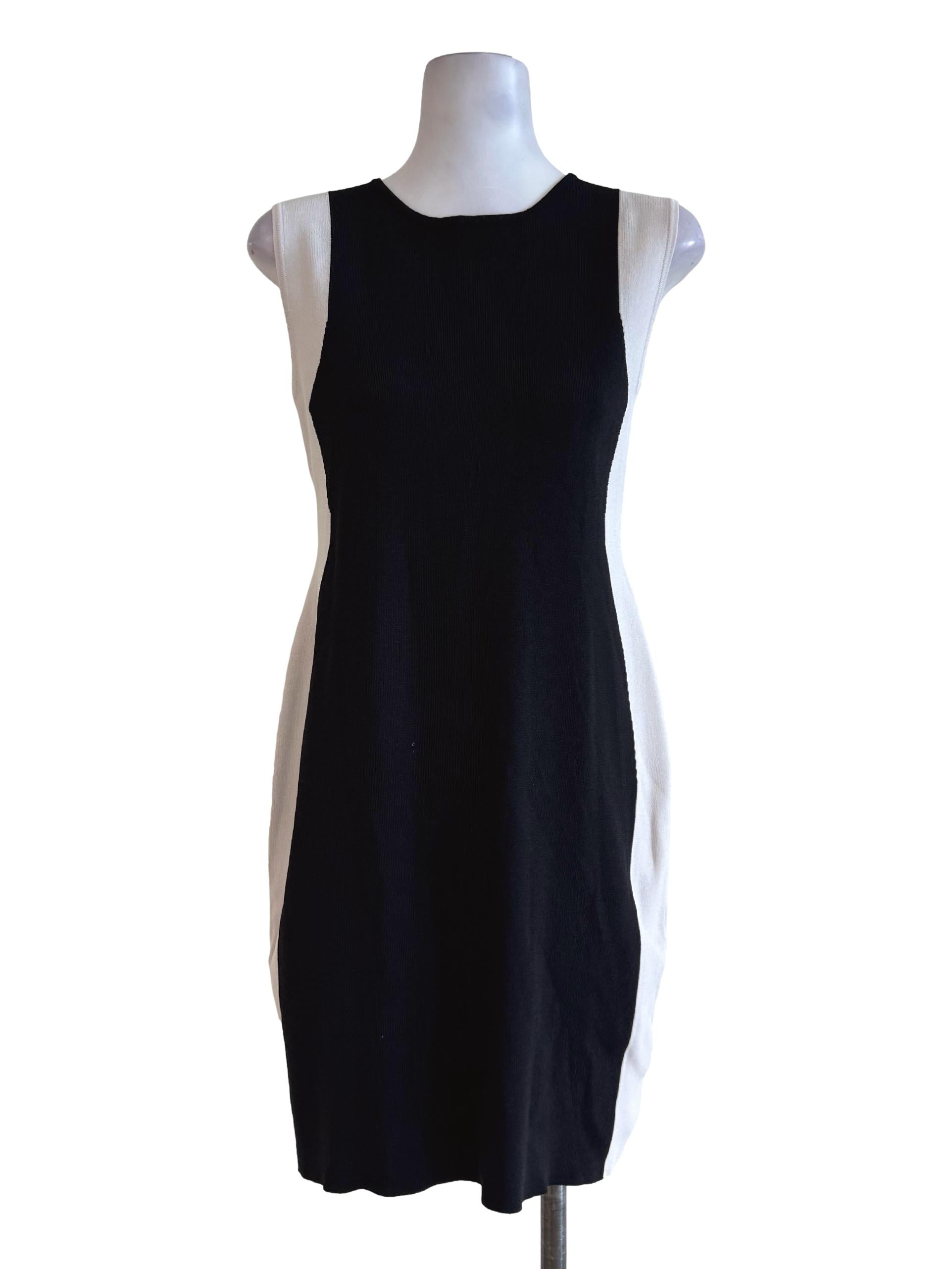 Midnight Black With White Slim Illusion Line Shift Dress