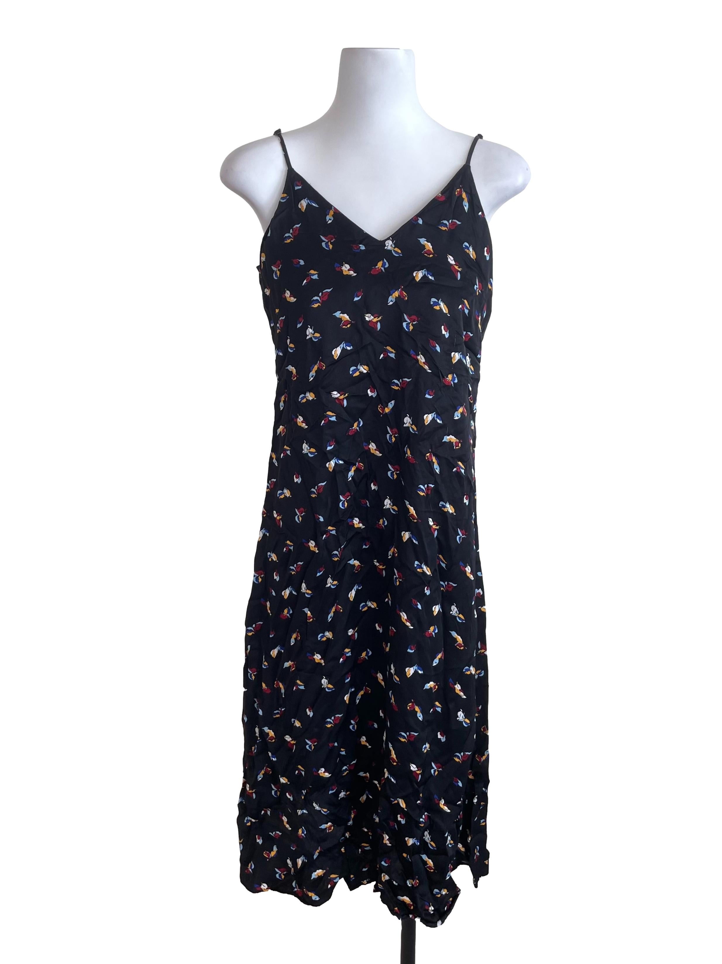 Black Satin V Neck Cami Dress