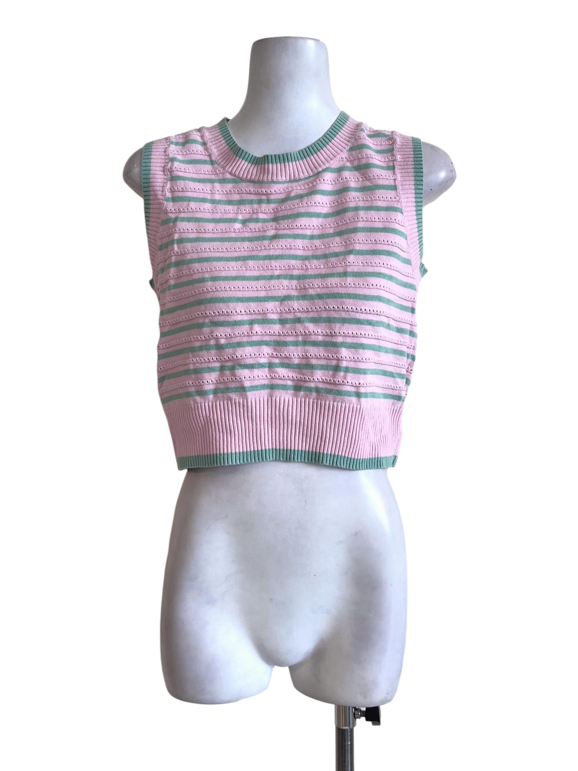 Pink And Green Stripes Tank Top