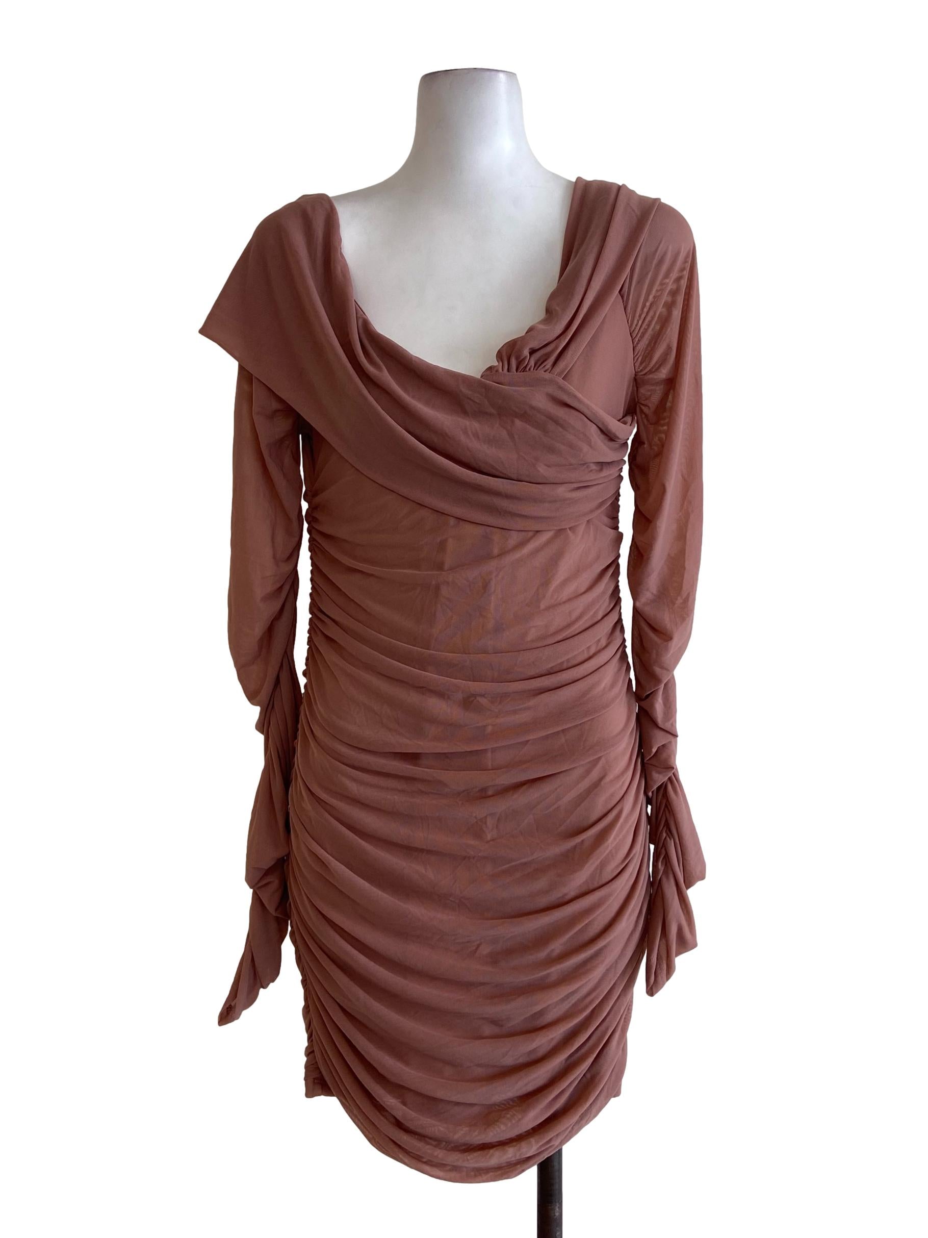 Salmon Pink Leg Of Mutton Sleeve Bodycon Dress