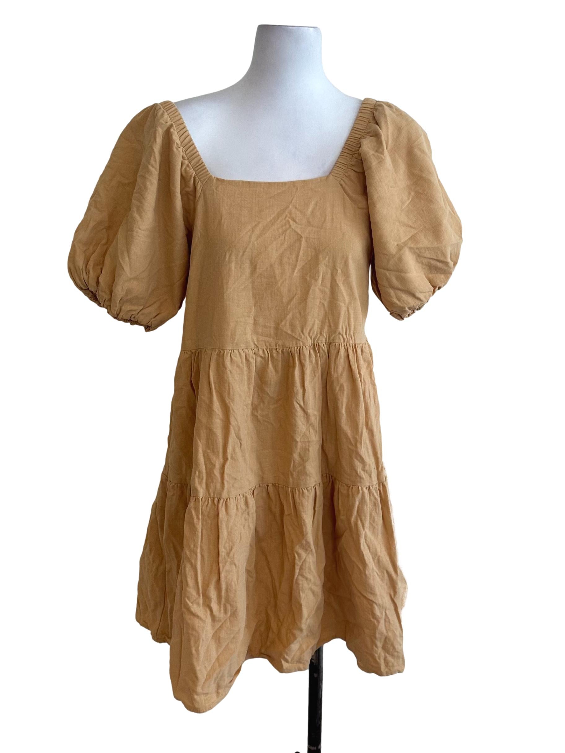 Butter Yellow Textured Tiered Dress